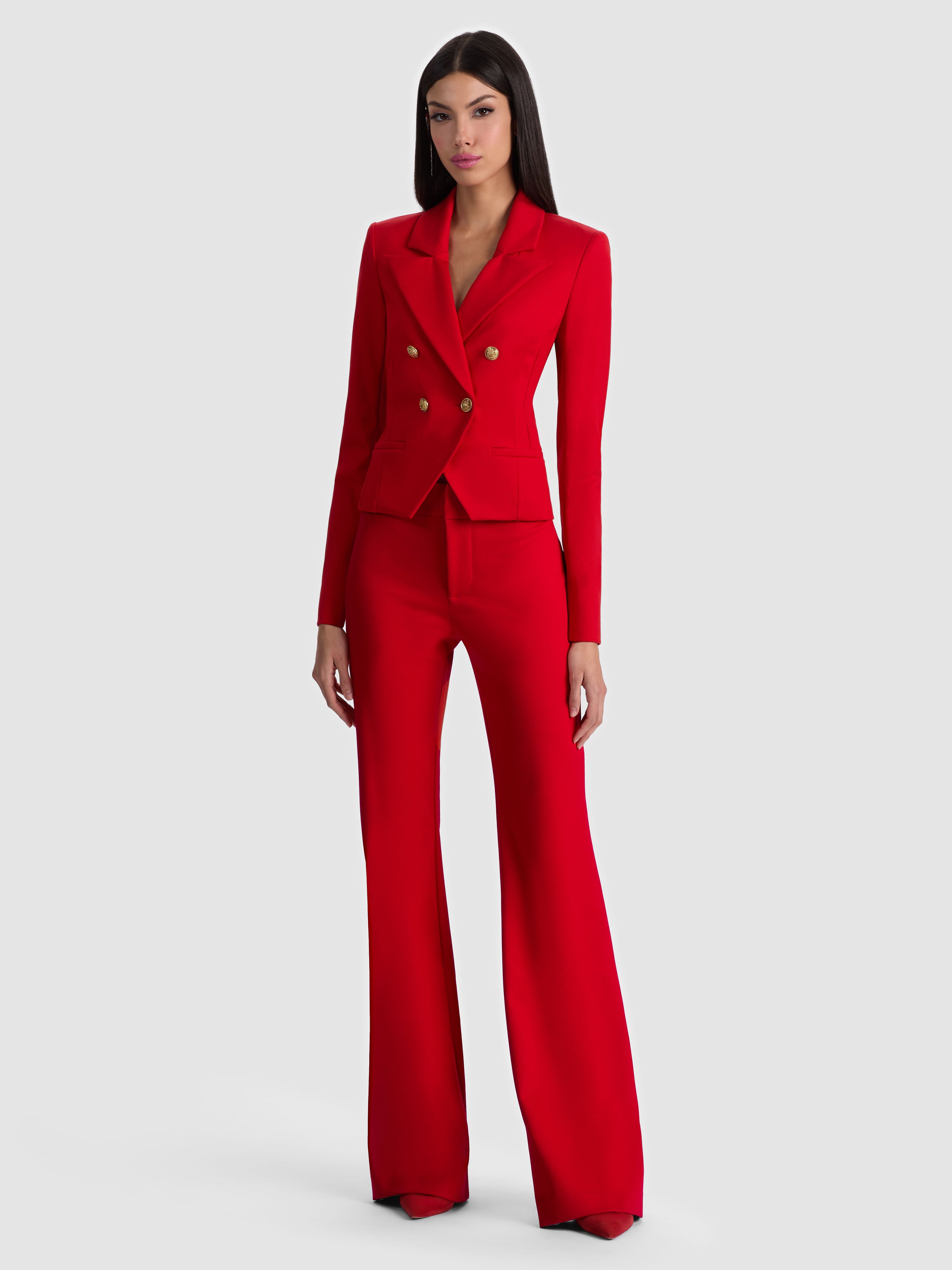 BLAZER COURT CROISÉ EN SERGE DE SOIE DOUBLE-ALICE + OLIVIA