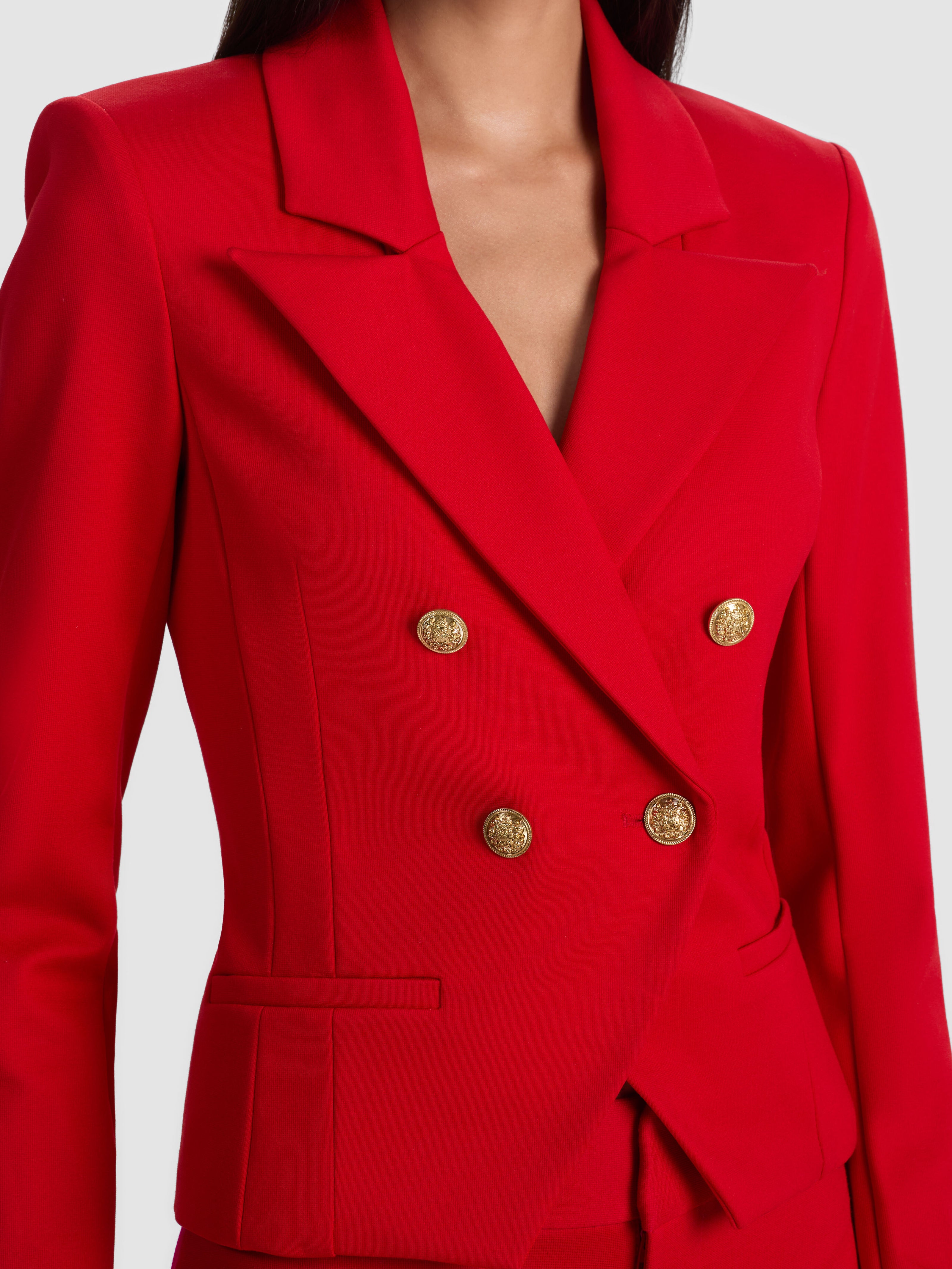 BLAZER COURT CROISÉ EN SERGE DE SOIE DOUBLE-ALICE + OLIVIA