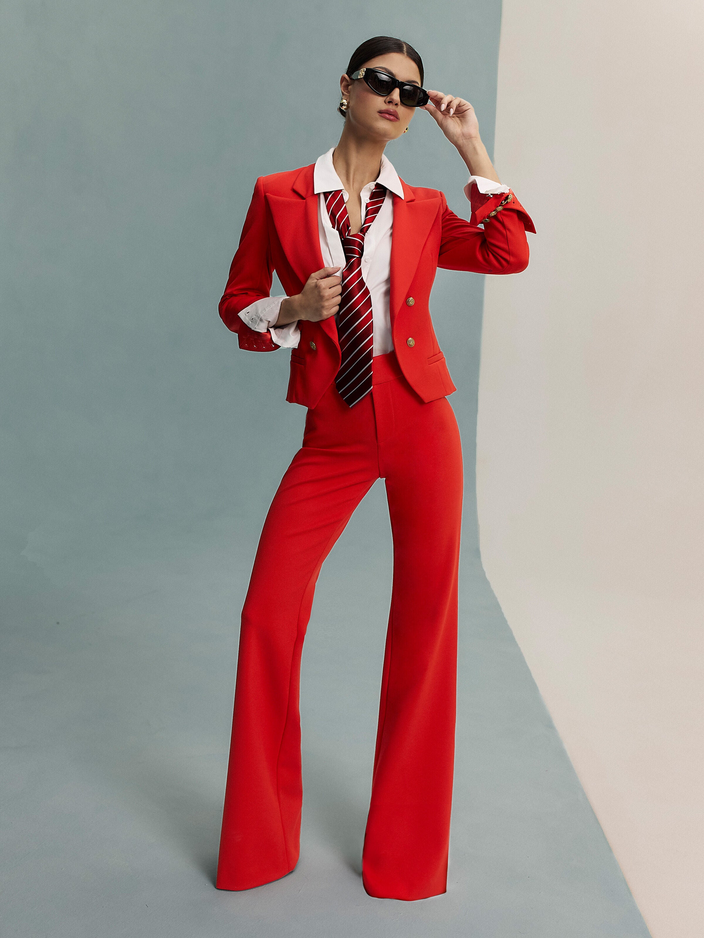 BLAZER COURT CROISÉ EN SERGE DE SOIE DOUBLE-ALICE + OLIVIA
