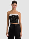 KATYA EMBELLISHED BOW TOP-BLACK/OFF WHITE-ALICE + OLIVIA