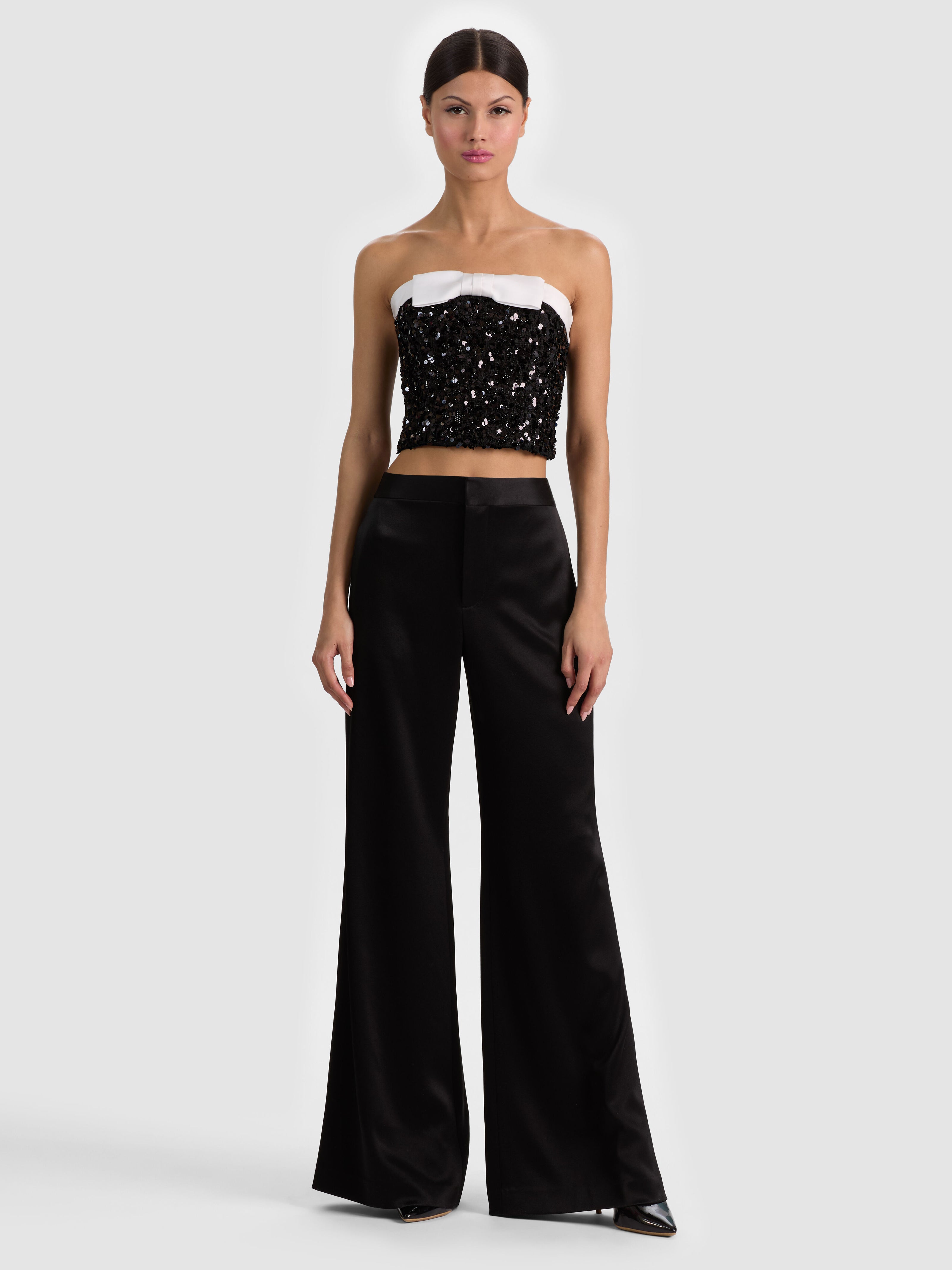 KATYA EMBELLISHED BOW TOP-BLACK/OFF WHITE-ALICE + OLIVIA