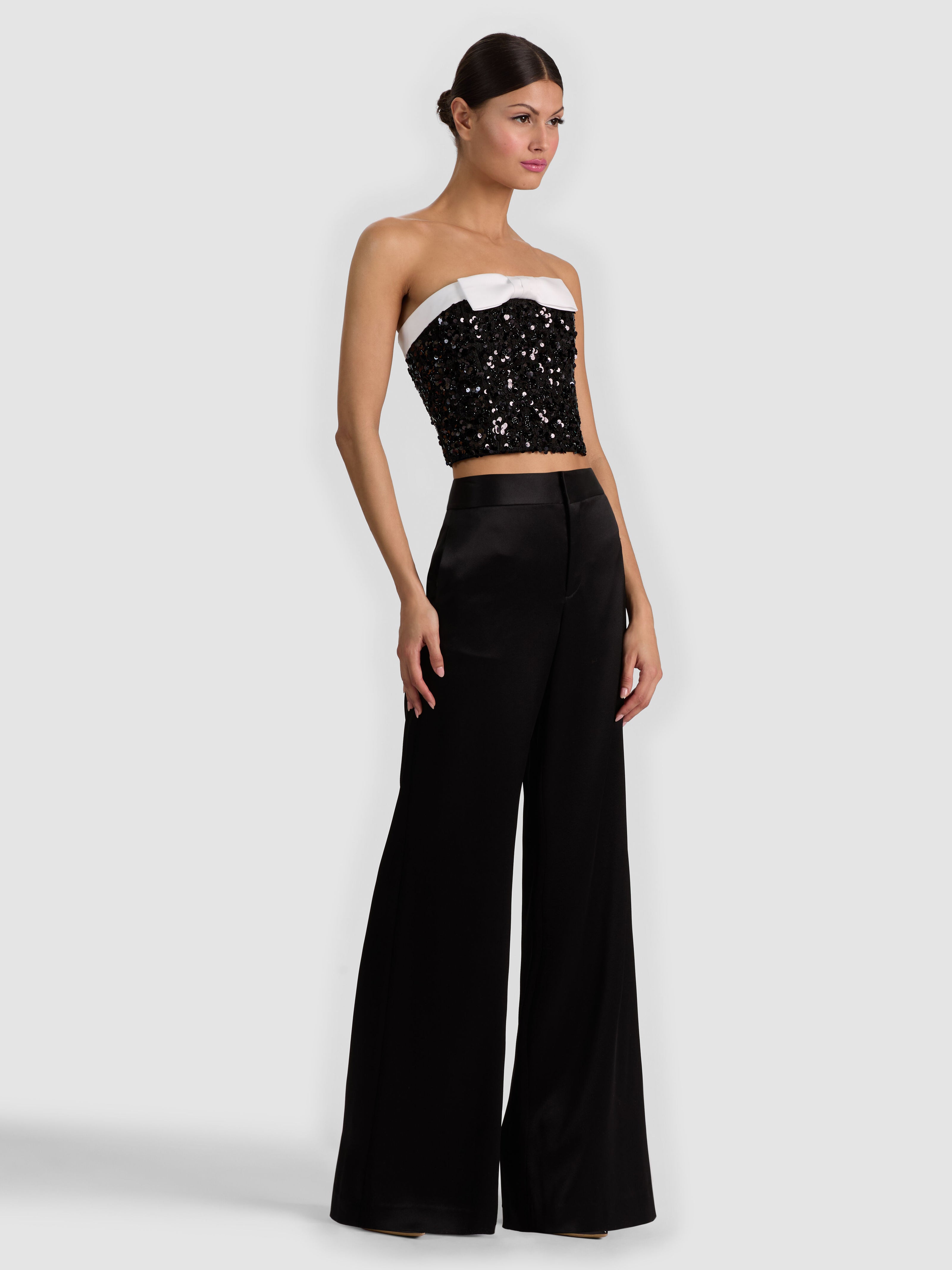 KATYA EMBELLISHED BOW TOP-BLACK/OFF WHITE-ALICE + OLIVIA