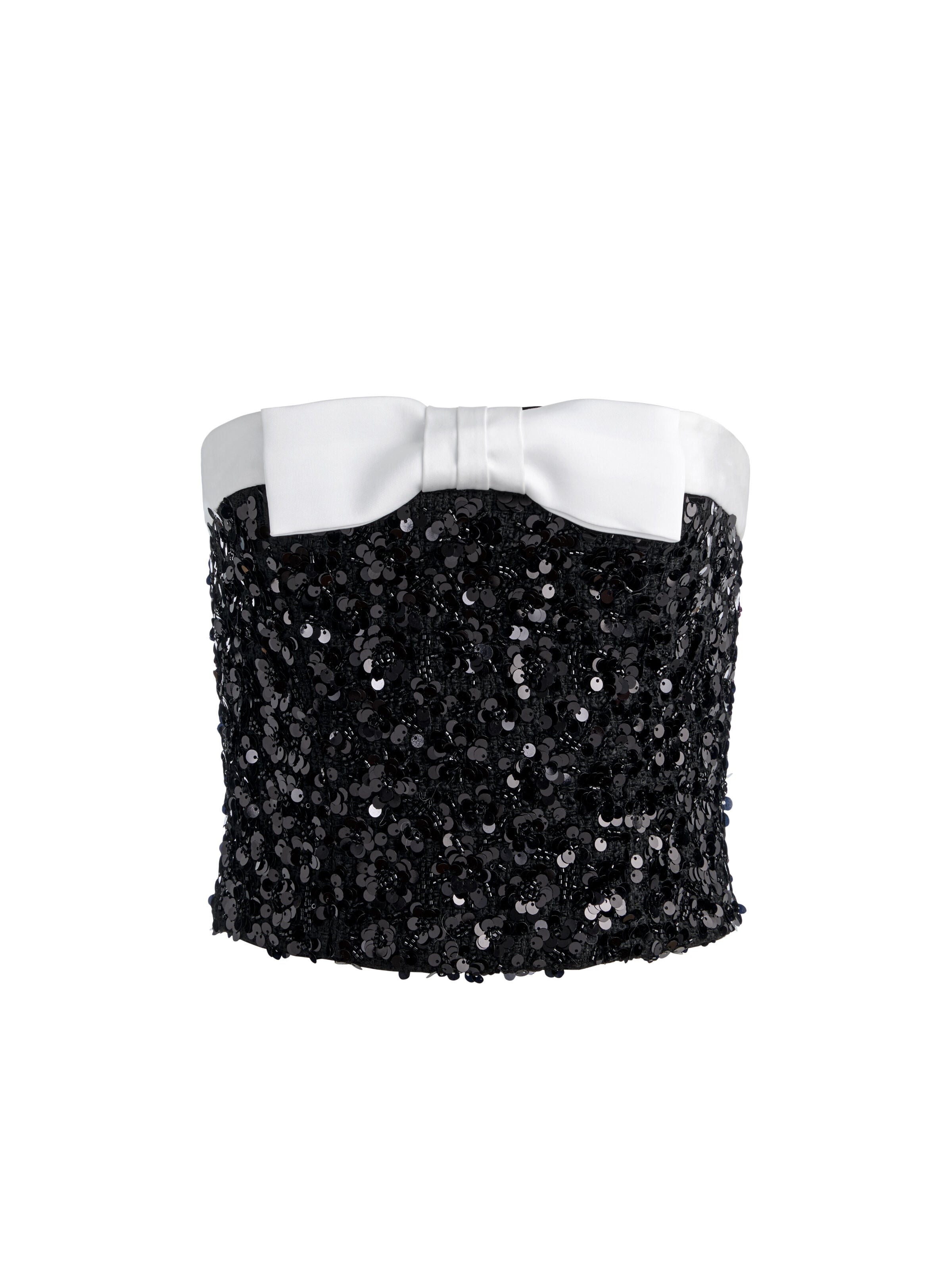 KATYA EMBELLISHED BOW TOP-BLACK/OFF WHITE-ALICE + OLIVIA