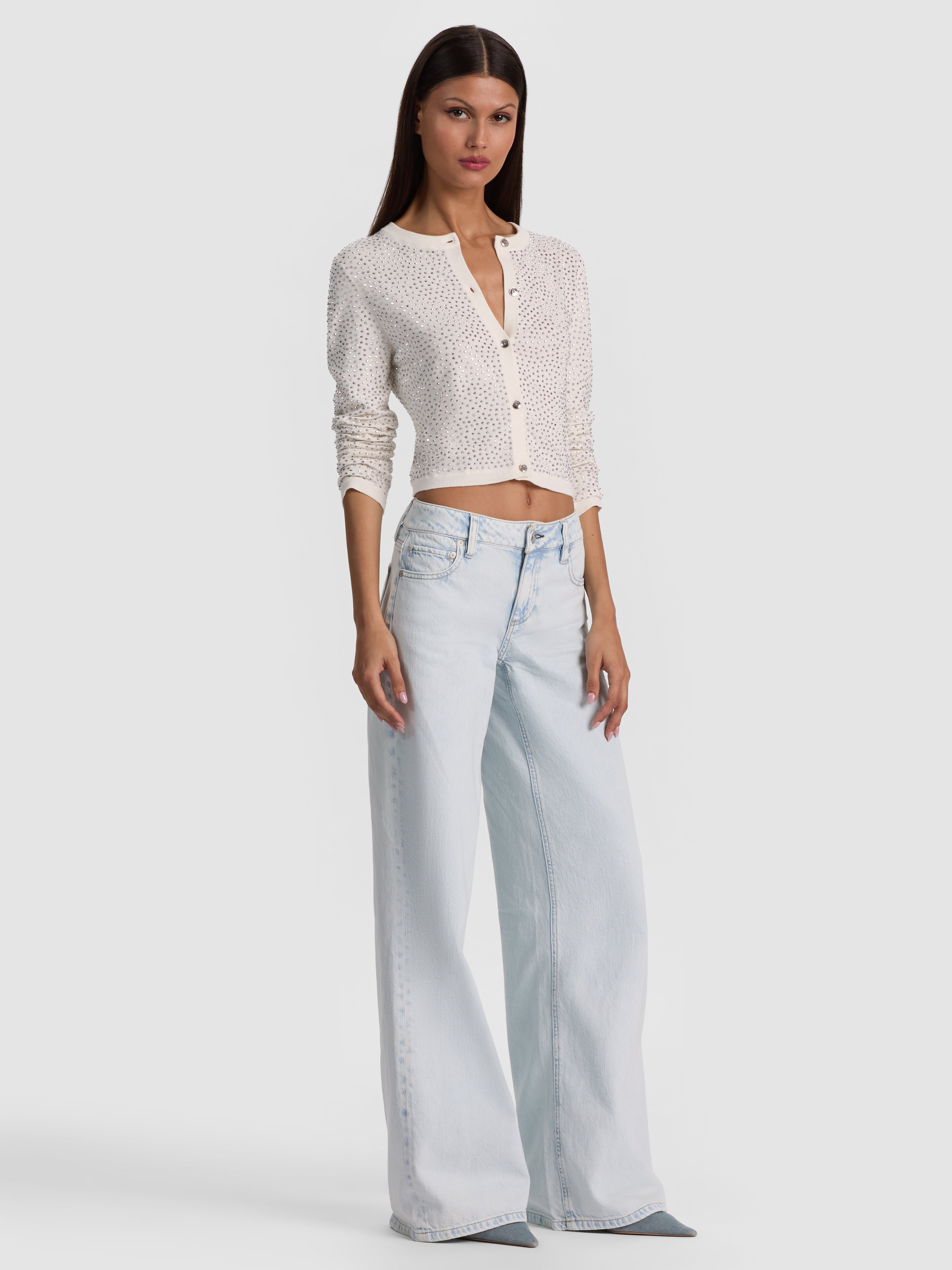 CARSON EMBELLISHED CARDIGAN in SOFT WHITE | ALICE + OLIVIA