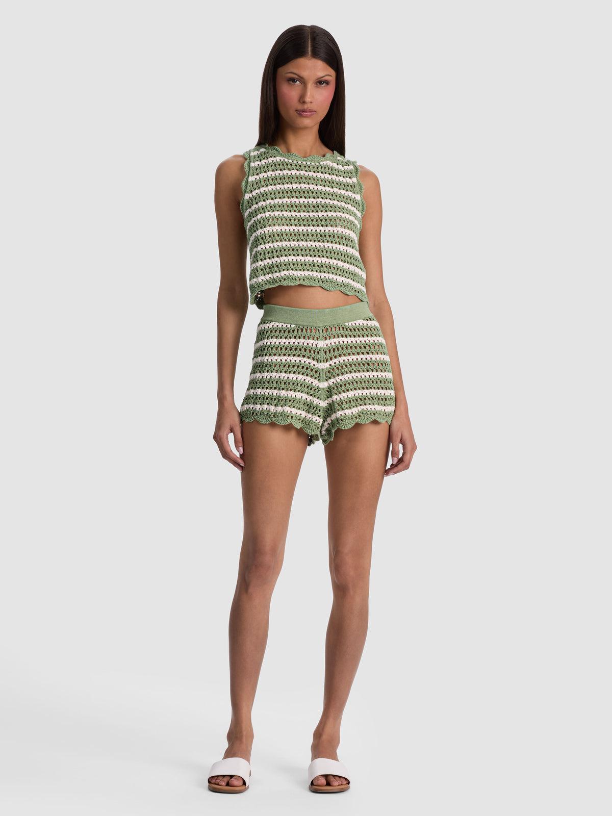 CIARA CROPPED POINTELLE PULLOVER - SAGE/SOFT WHITE