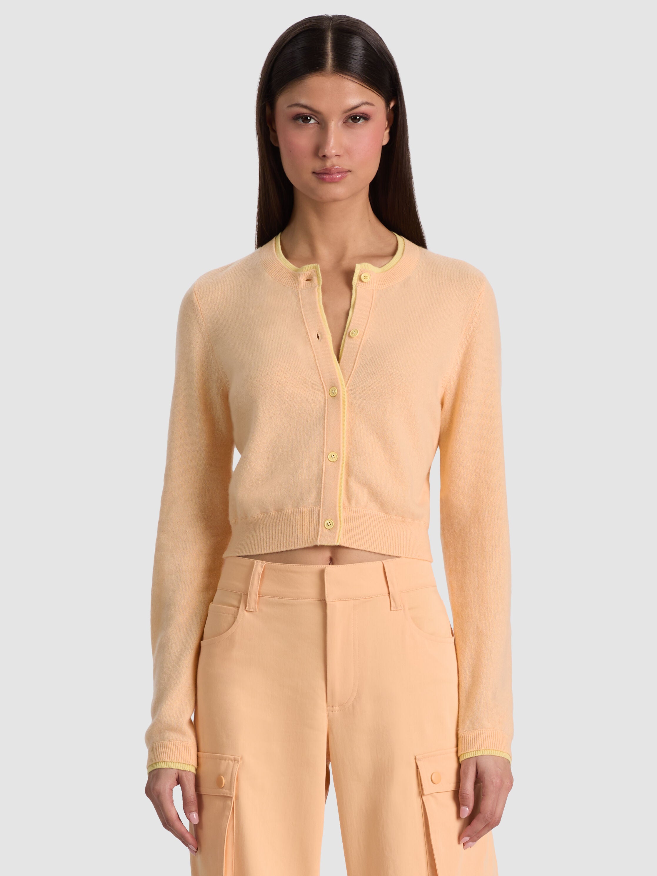 DOLLIE TWO TONE CASHMERE CARDIGAN-LIGHT PEACH/BUTTER-ALICE + OLIVIA