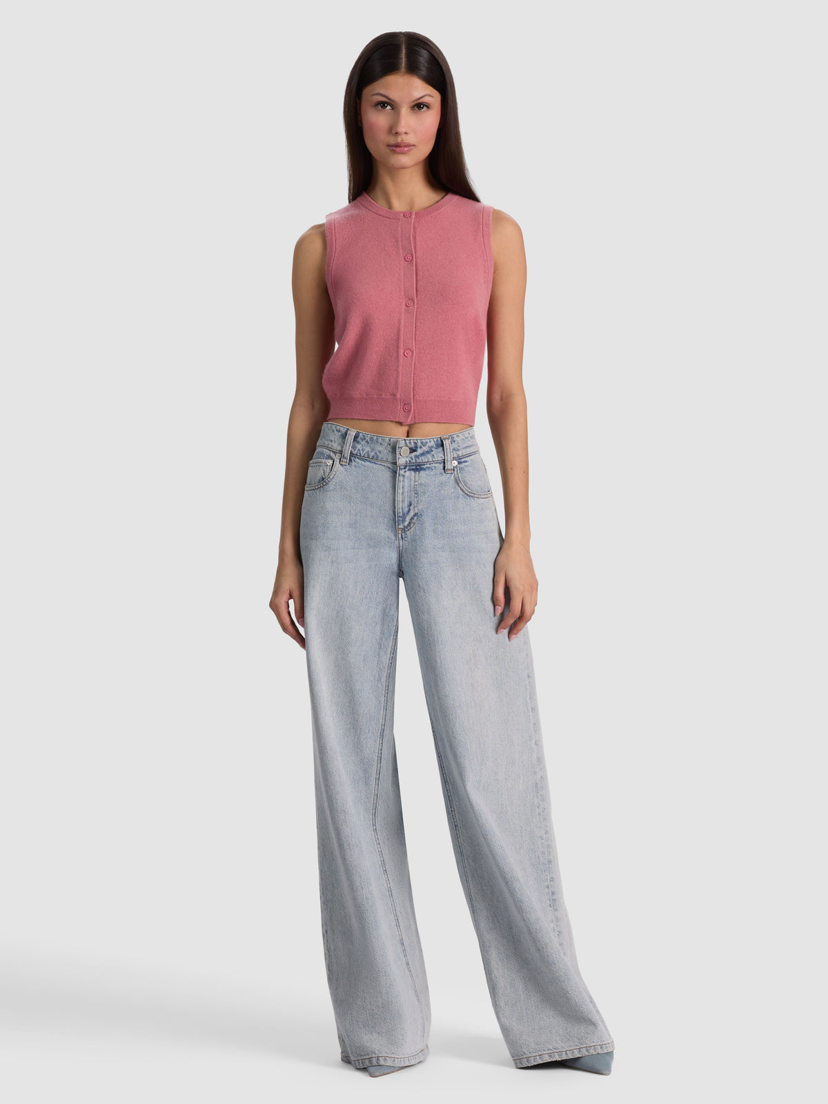 LOLY BUTTON FRONT CASHMERE VEST - DEEP ROSE