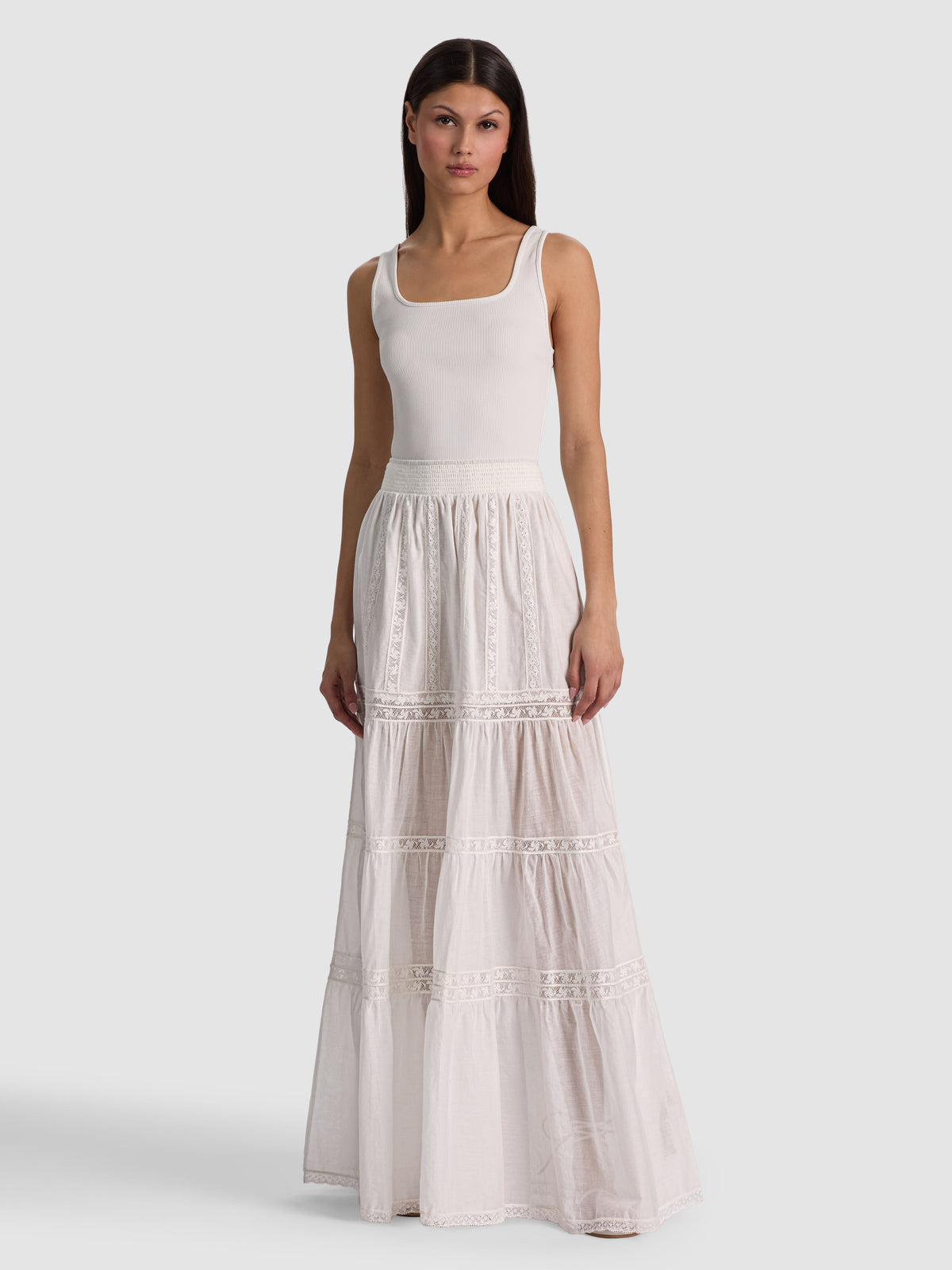 KATHRYN TIERED MAXI SKIRT - OFF WHITE