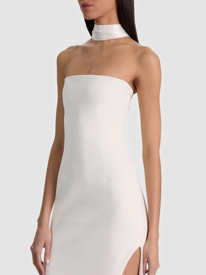 ABITO LUNGO CHANA CON FOULARD - BIANCO SPORCO