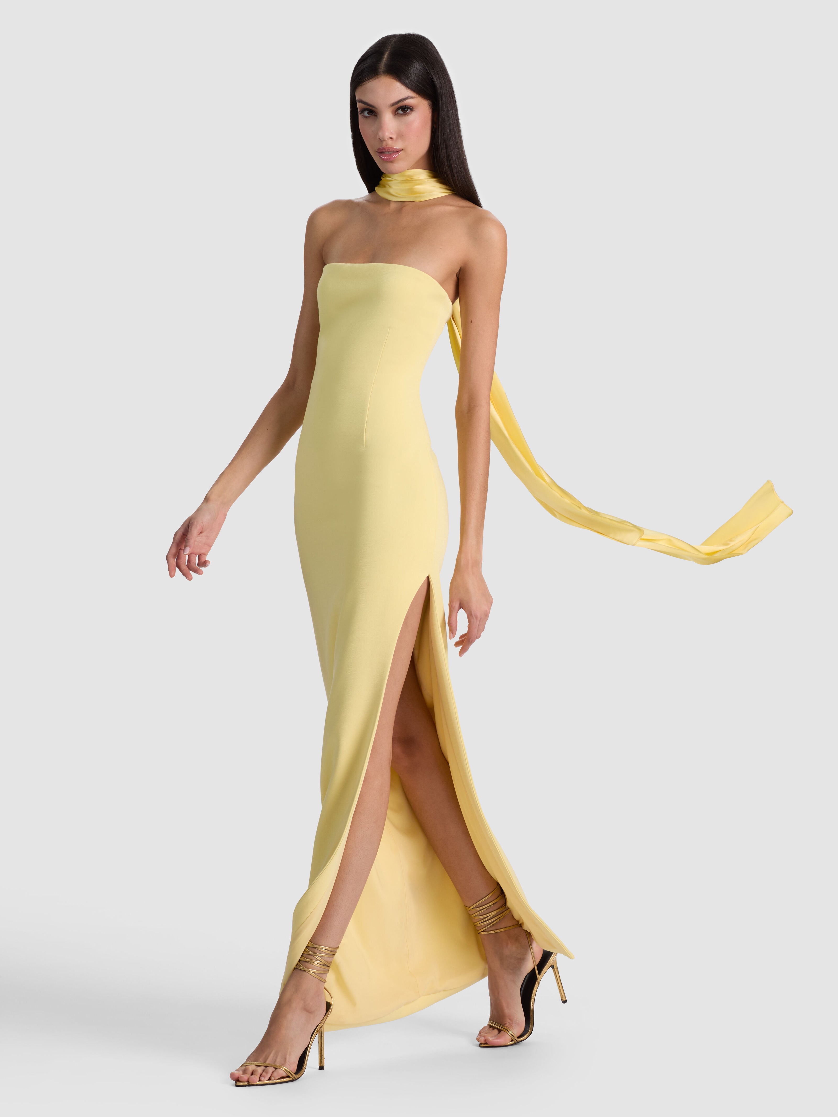 CHANA MAXI DRESS WITH SCARF in BUTTER