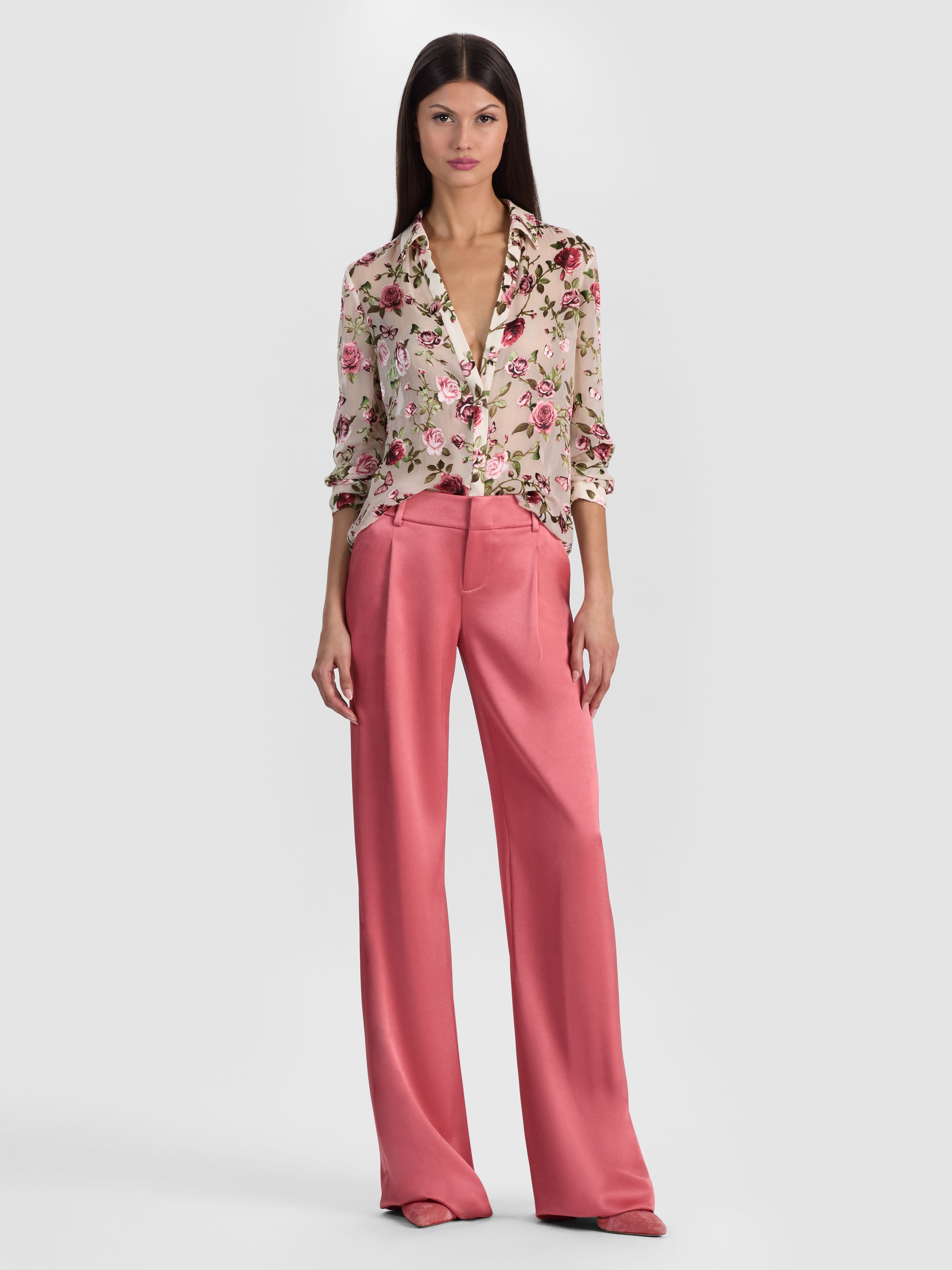 ELOISE BUTTON DOWN BLOUSE-GARDEN GOSSIP OFF WHITE-ALICE + OLIVIA