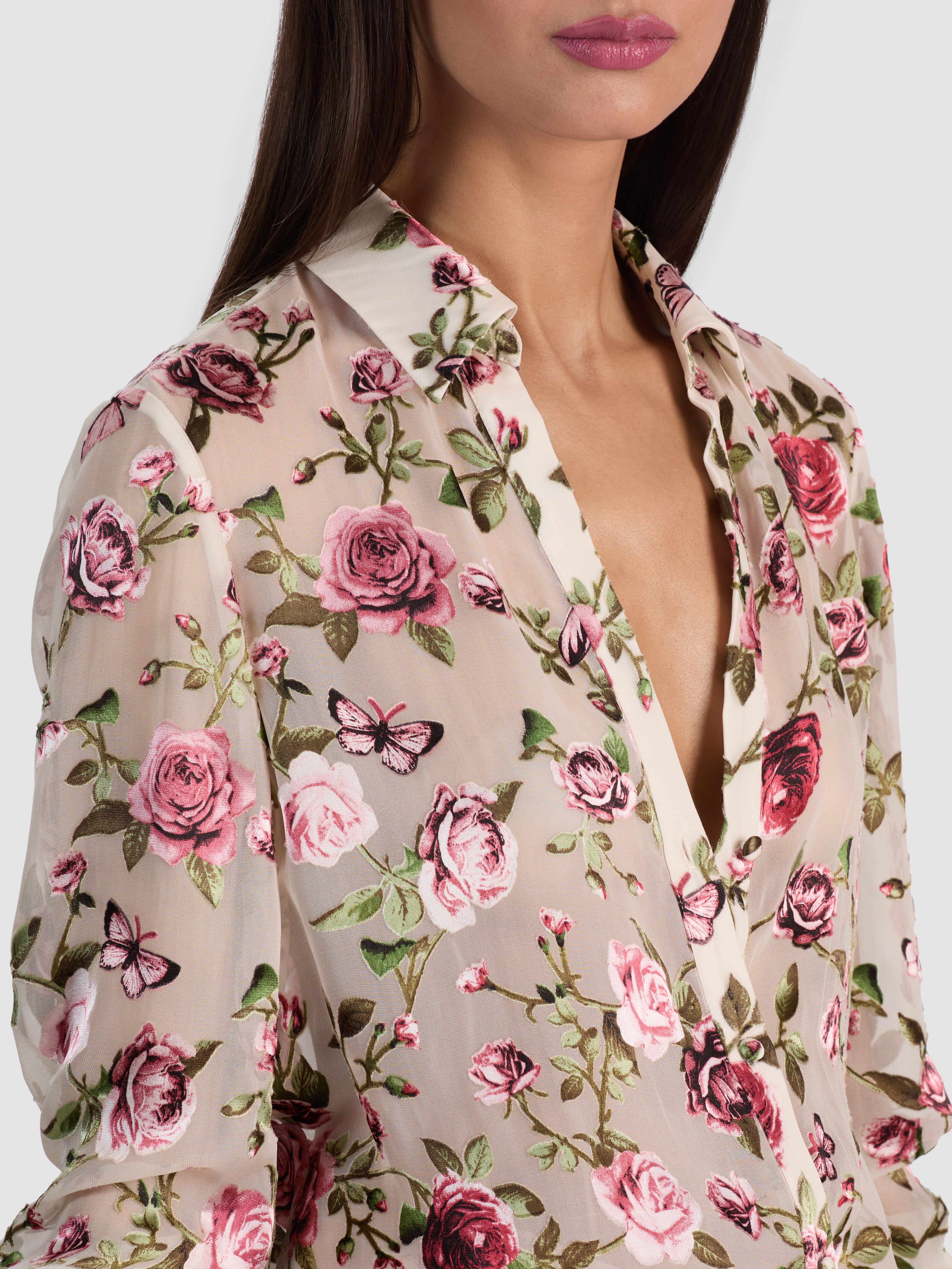 ELOISE BUTTON DOWN BLOUSE-GARDEN GOSSIP OFF WHITE-ALICE + OLIVIA