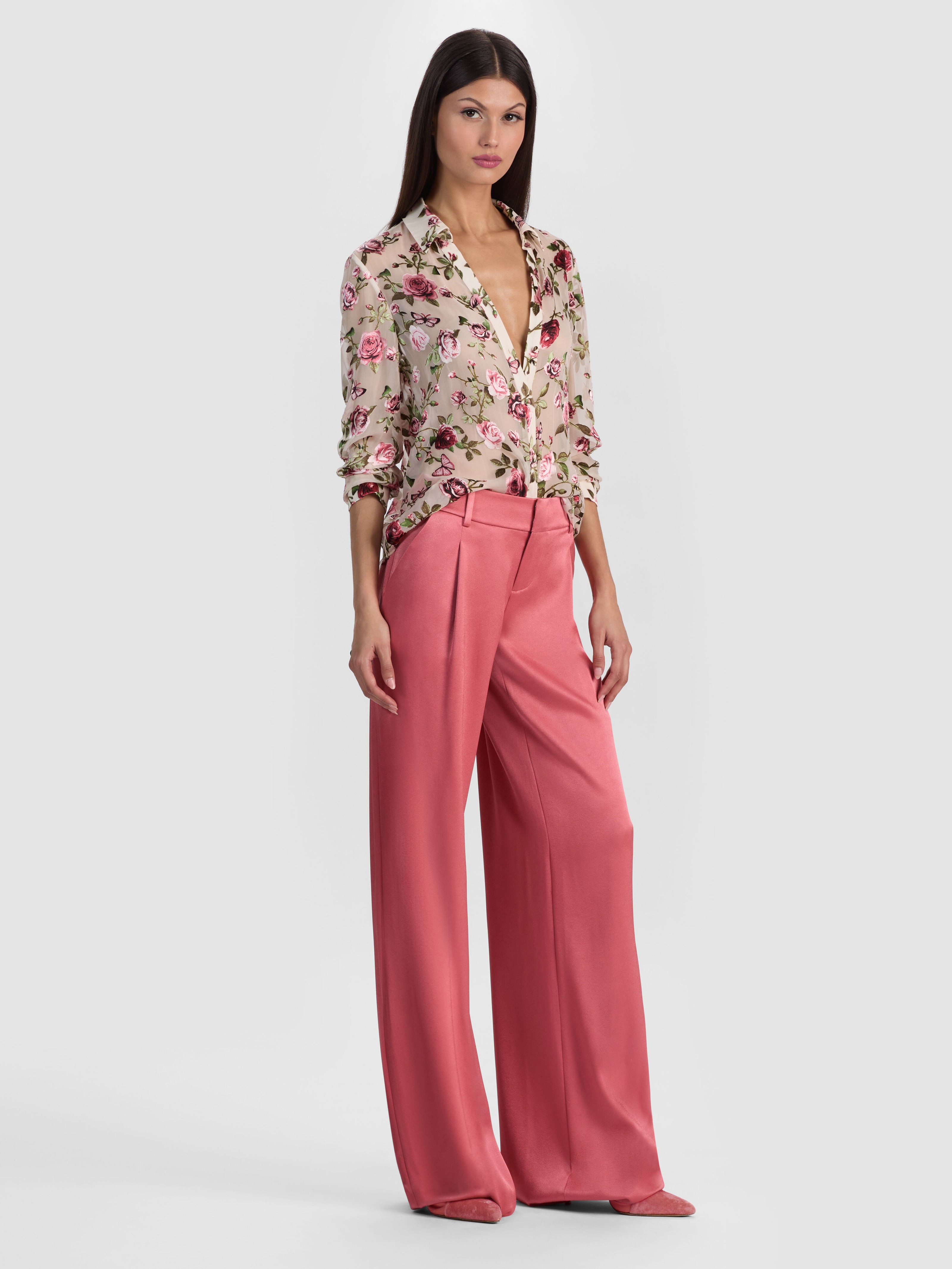 ELOISE BUTTON DOWN BLOUSE-GARDEN GOSSIP OFF WHITE-ALICE + OLIVIA