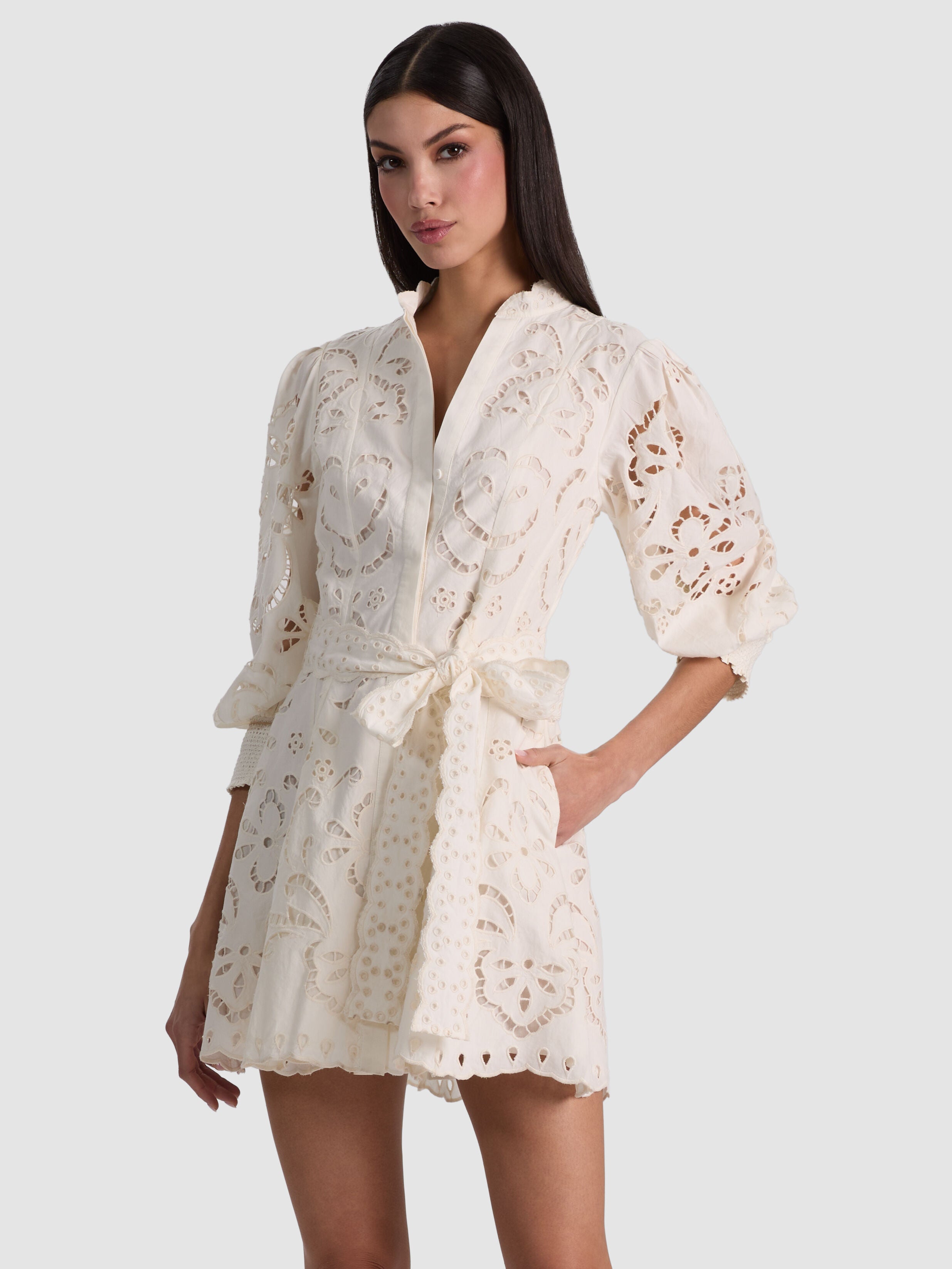 LUCY MINI SHIRT DRESS in OFF WHITE