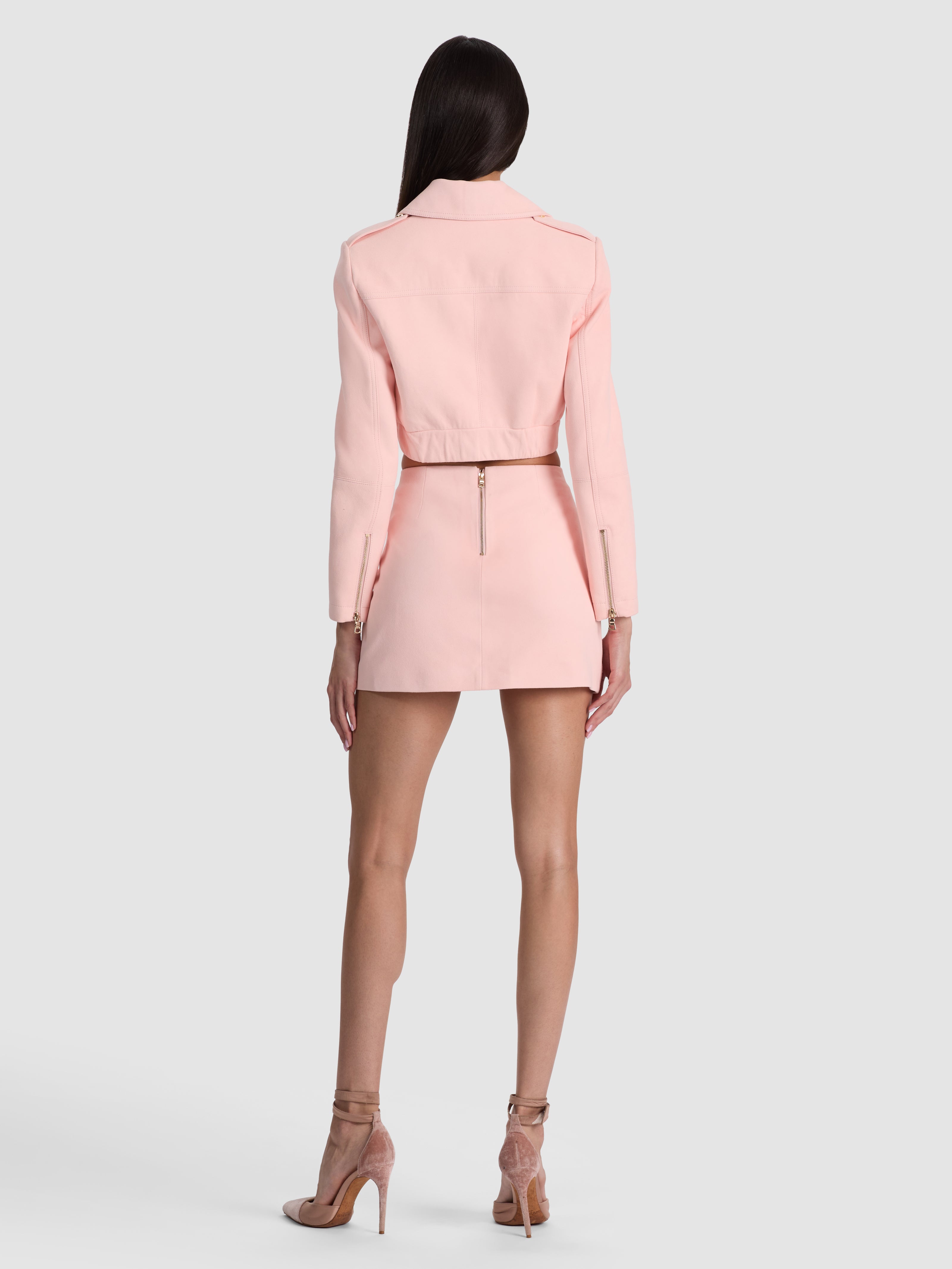 KRISHNA SUEDE SUPER CROP MOTO JACKET-ENGLISH ROSE-ALICE + OLIVIA
