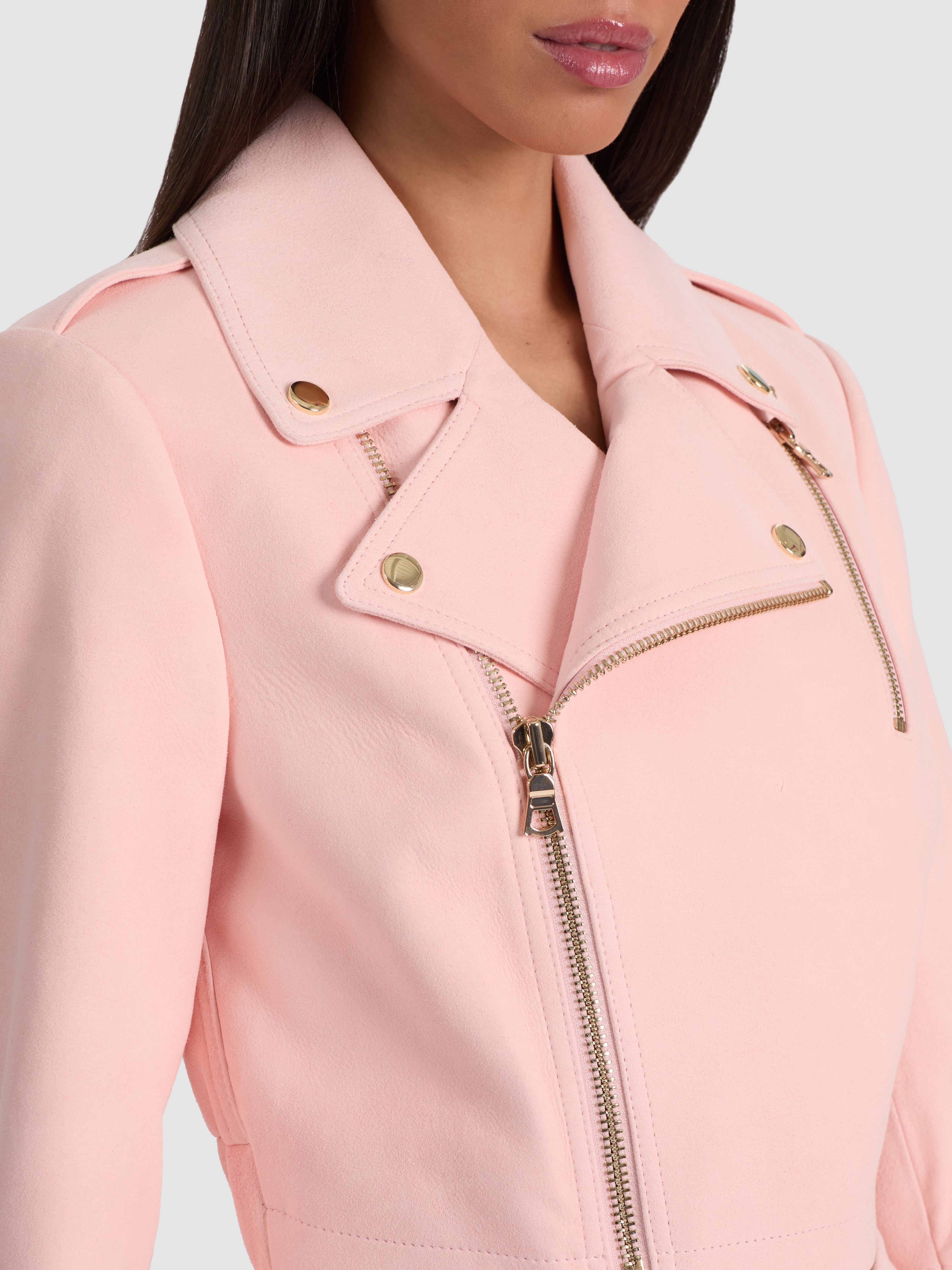 KRISHNA SUEDE SUPER CROP MOTO JACKET-ENGLISH ROSE-ALICE + OLIVIA