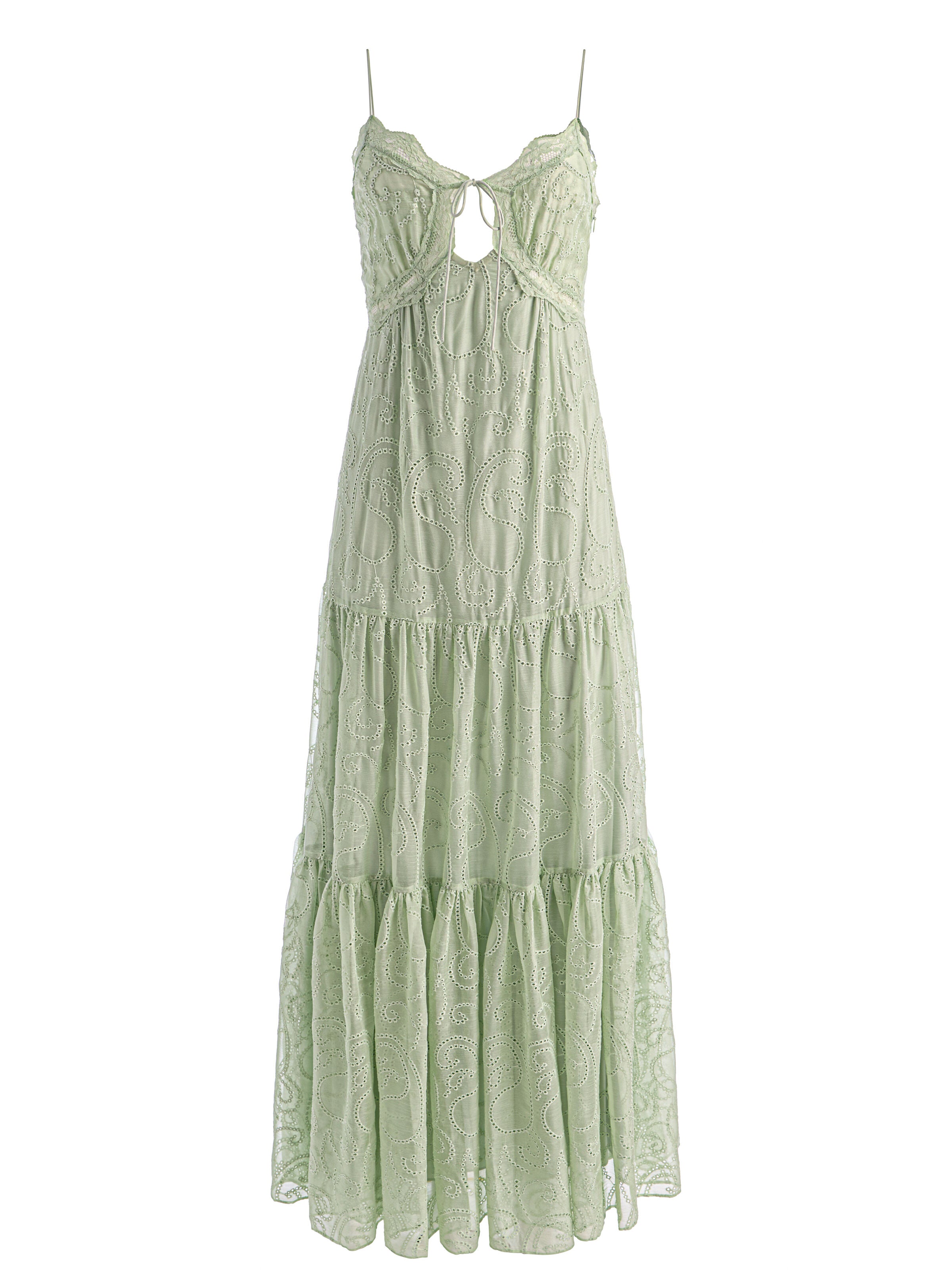 NICKY LACE TIERED MAXI DRESS in LIGHT SAGE