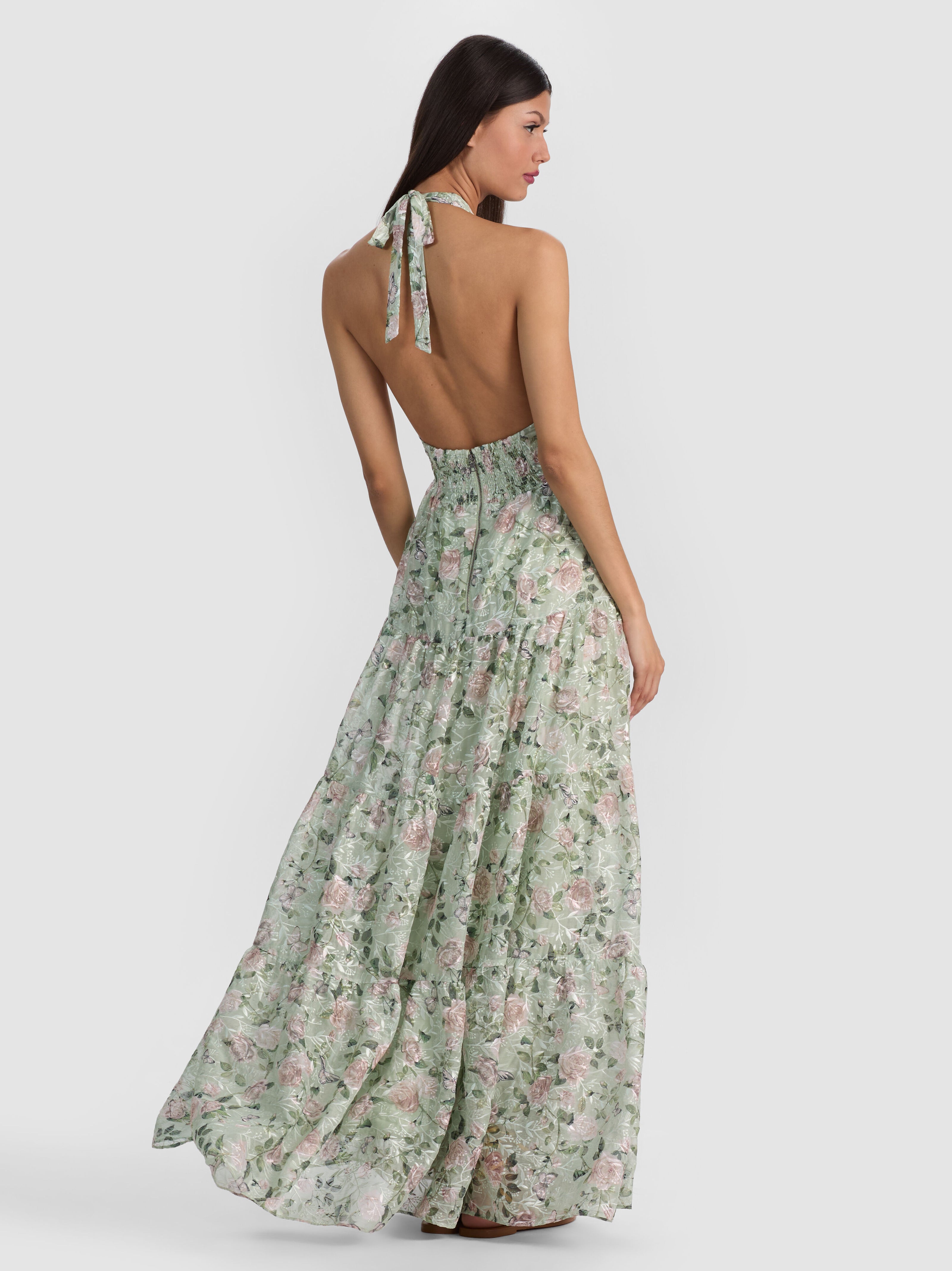 MAURA TIERED MAXI DRESS-GARDEN GOSSIP LIGHT SAGE-ALICE + OLIVIA