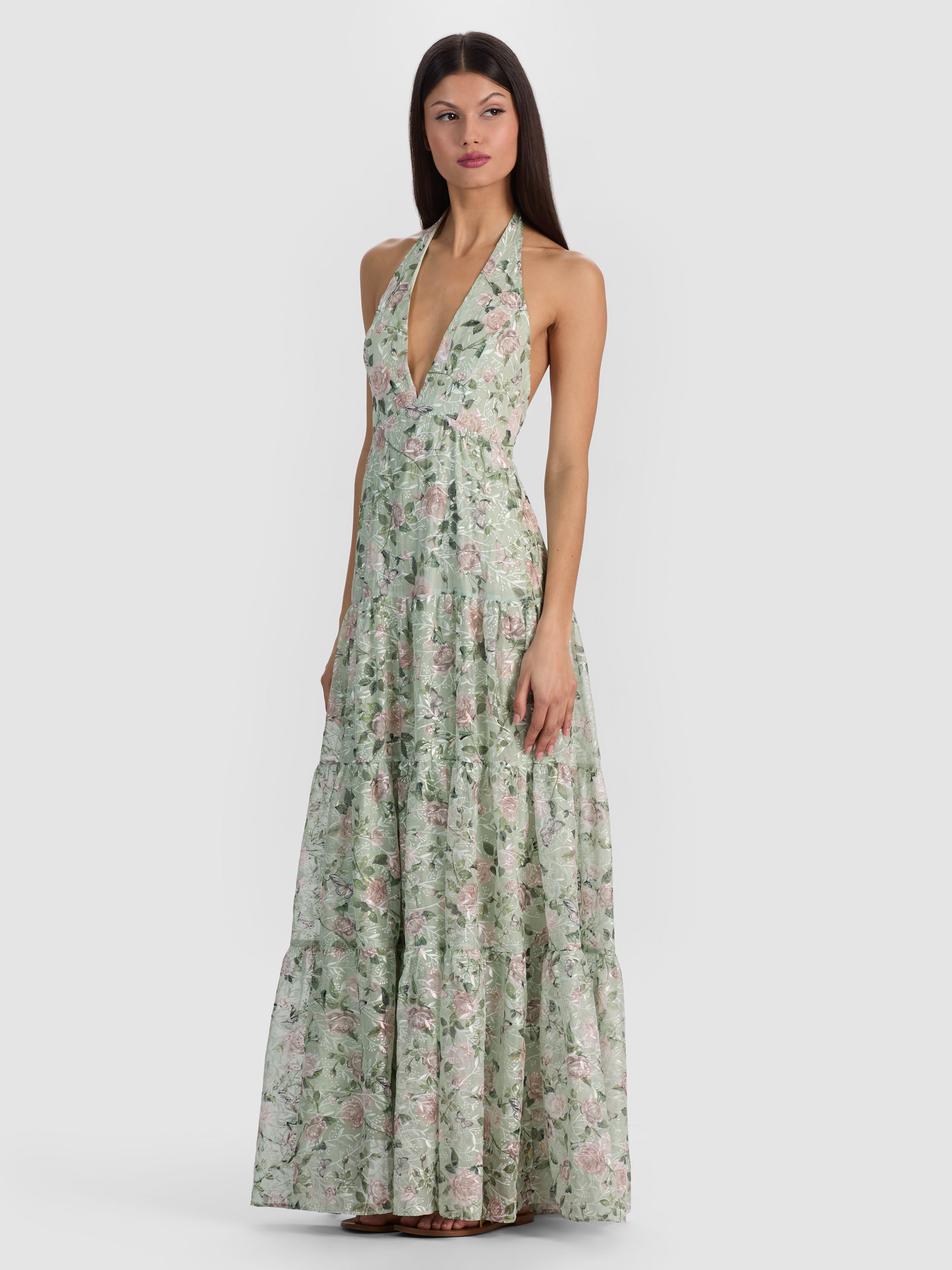 MAURA TIERED MAXI DRESS-GARDEN GOSSIP LIGHT SAGE-ALICE + OLIVIA