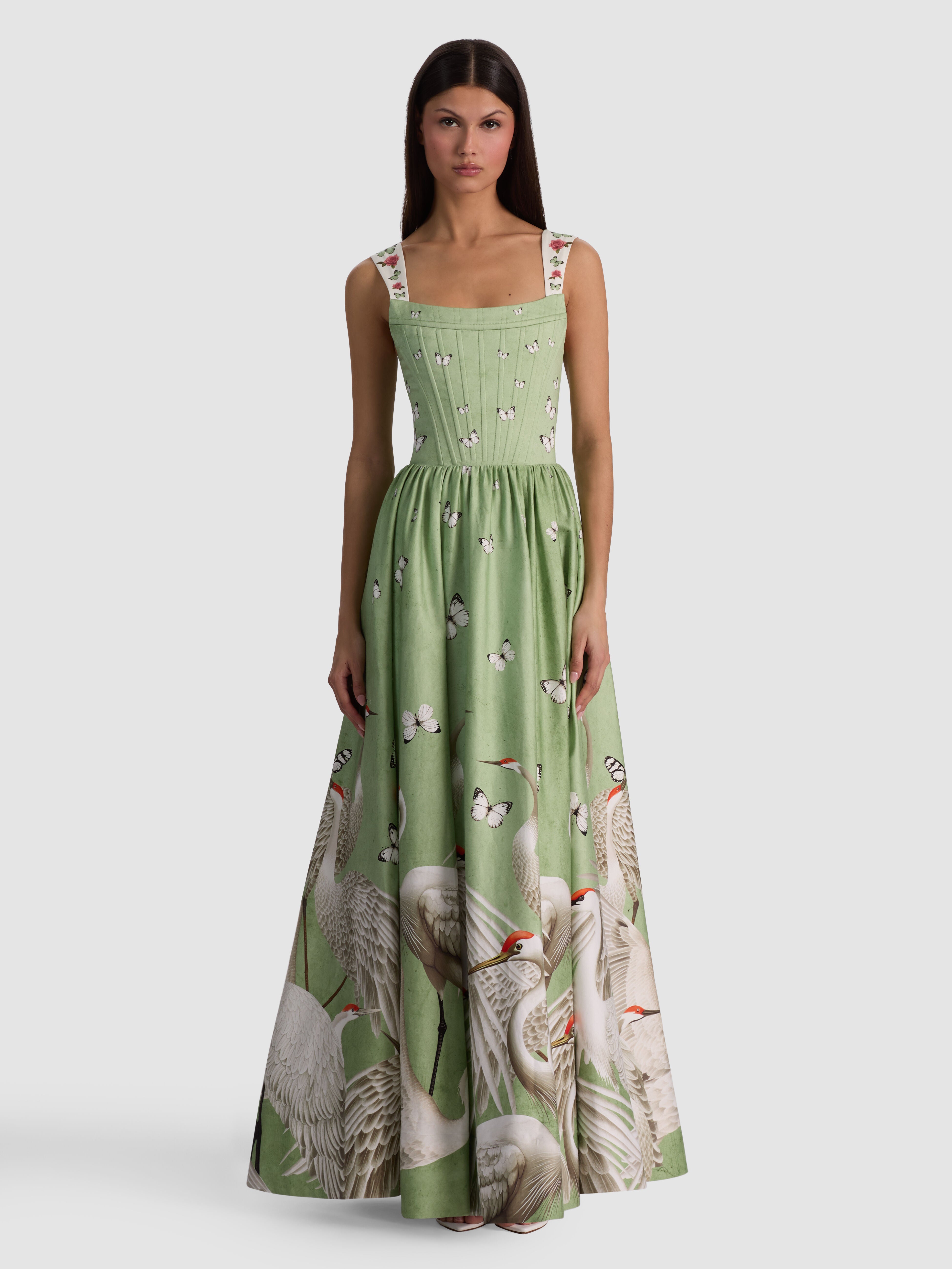 GUINEVERE BUSTIER MAXI DRESS-DRIFT LIGHT SAGE-ALICE + OLIVIA