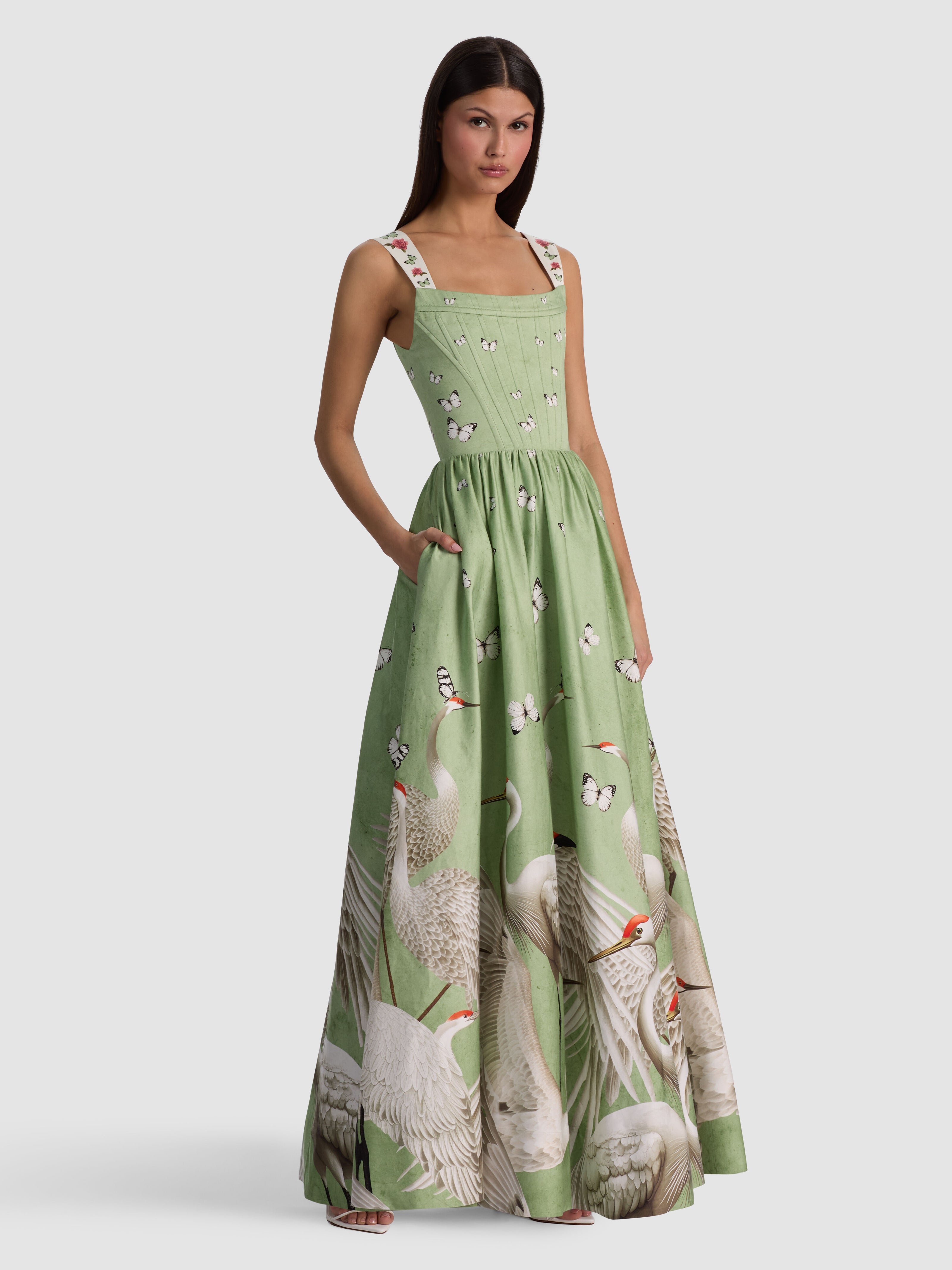 GUINEVERE BUSTIER MAXI DRESS-DRIFT LIGHT SAGE-ALICE + OLIVIA