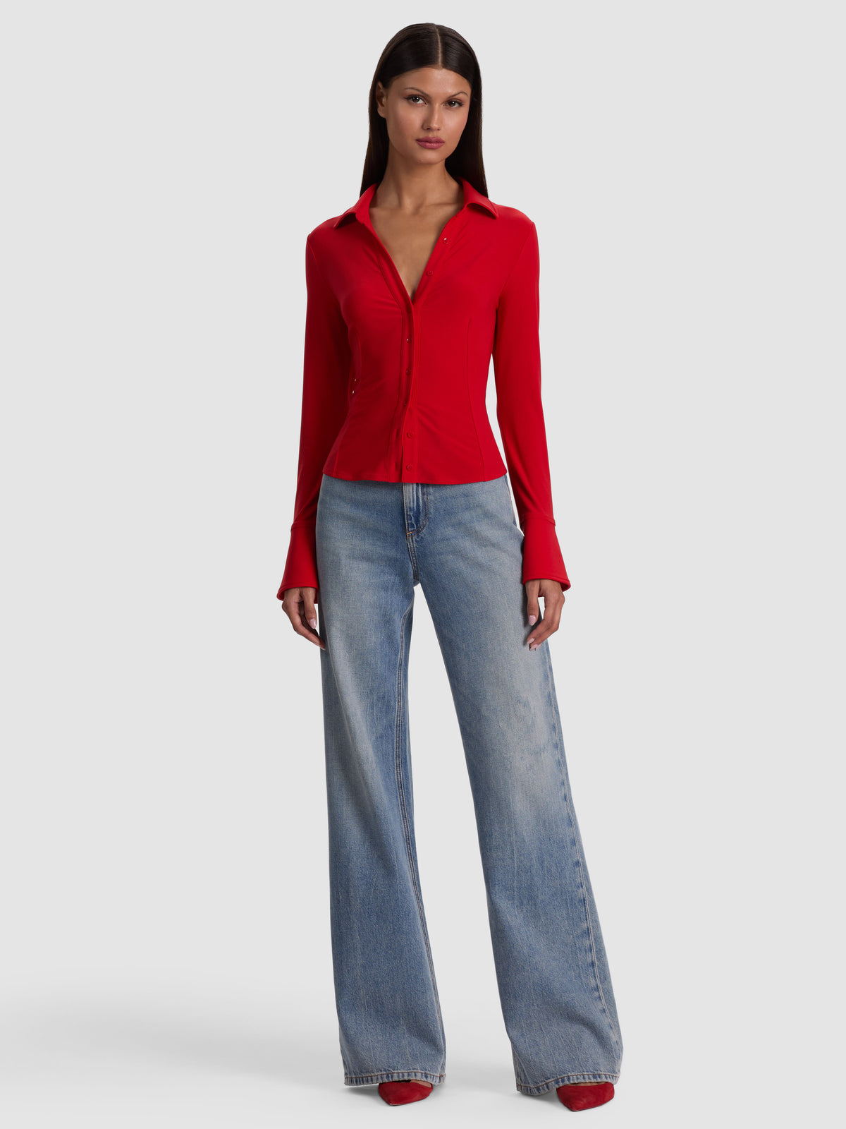 FREYA BUTTON DOWN TOP - CHILI PEPPER