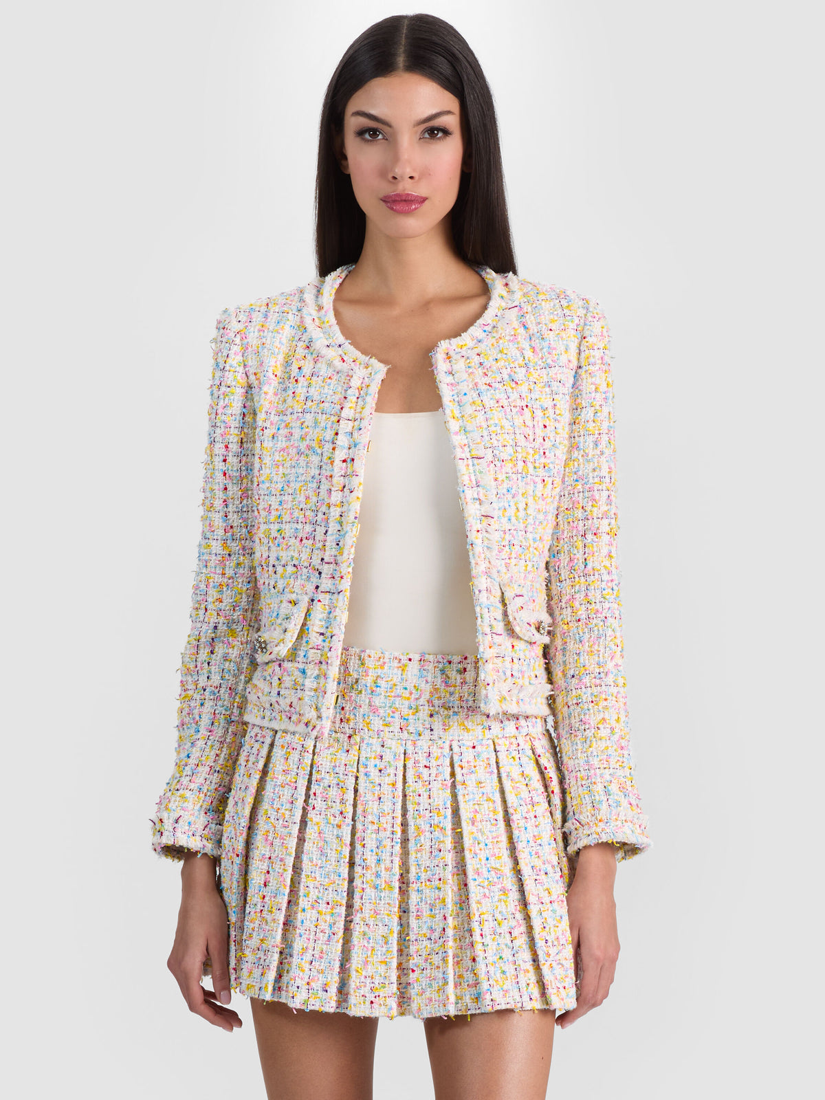 LANDON CROPPED JACKET - BIANCO SPORCO/MULTICOLORE