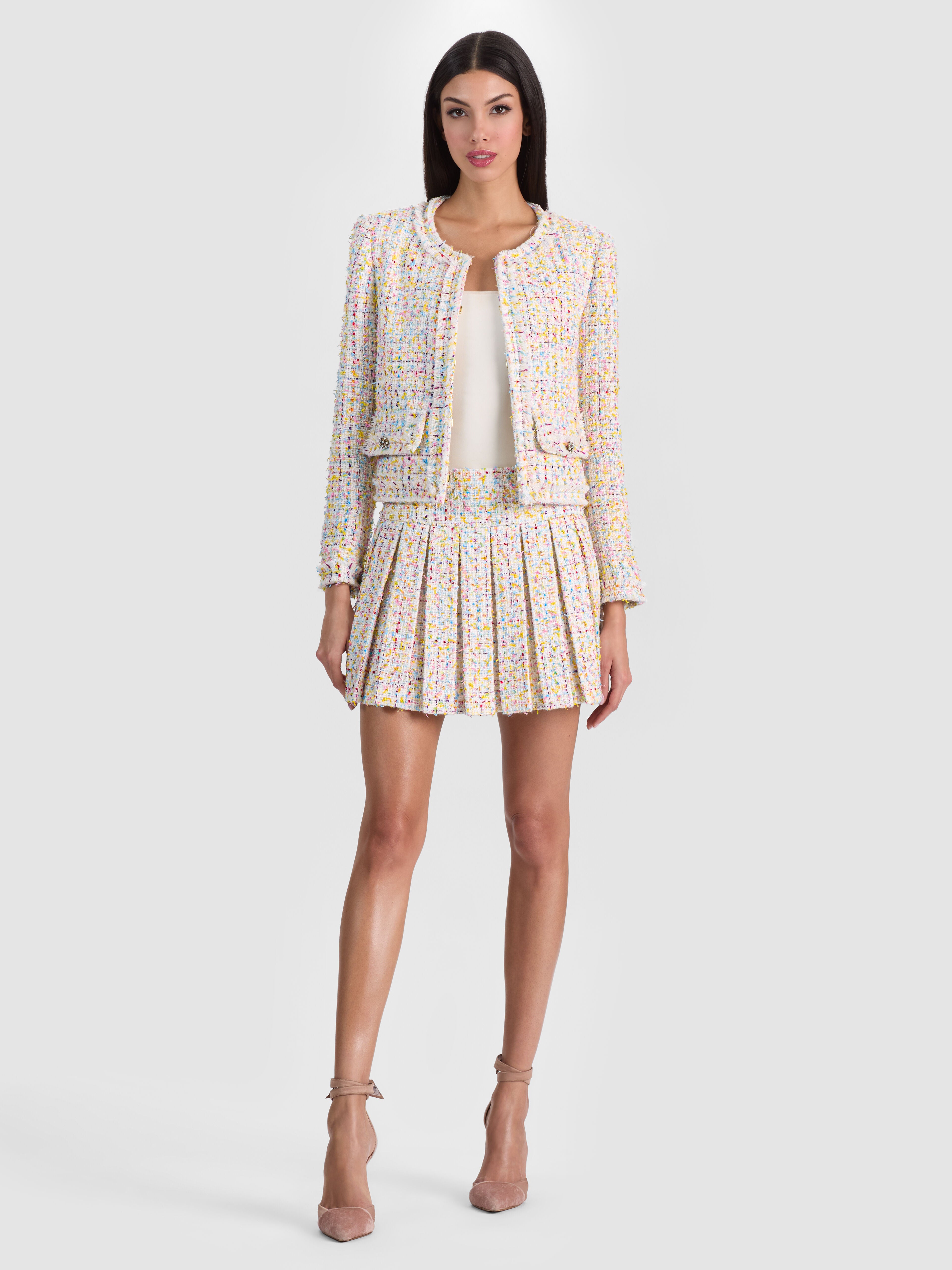LANDON CROPPED JACKET in OFF WHITE/MULTI | ALICE + OLIVIA
