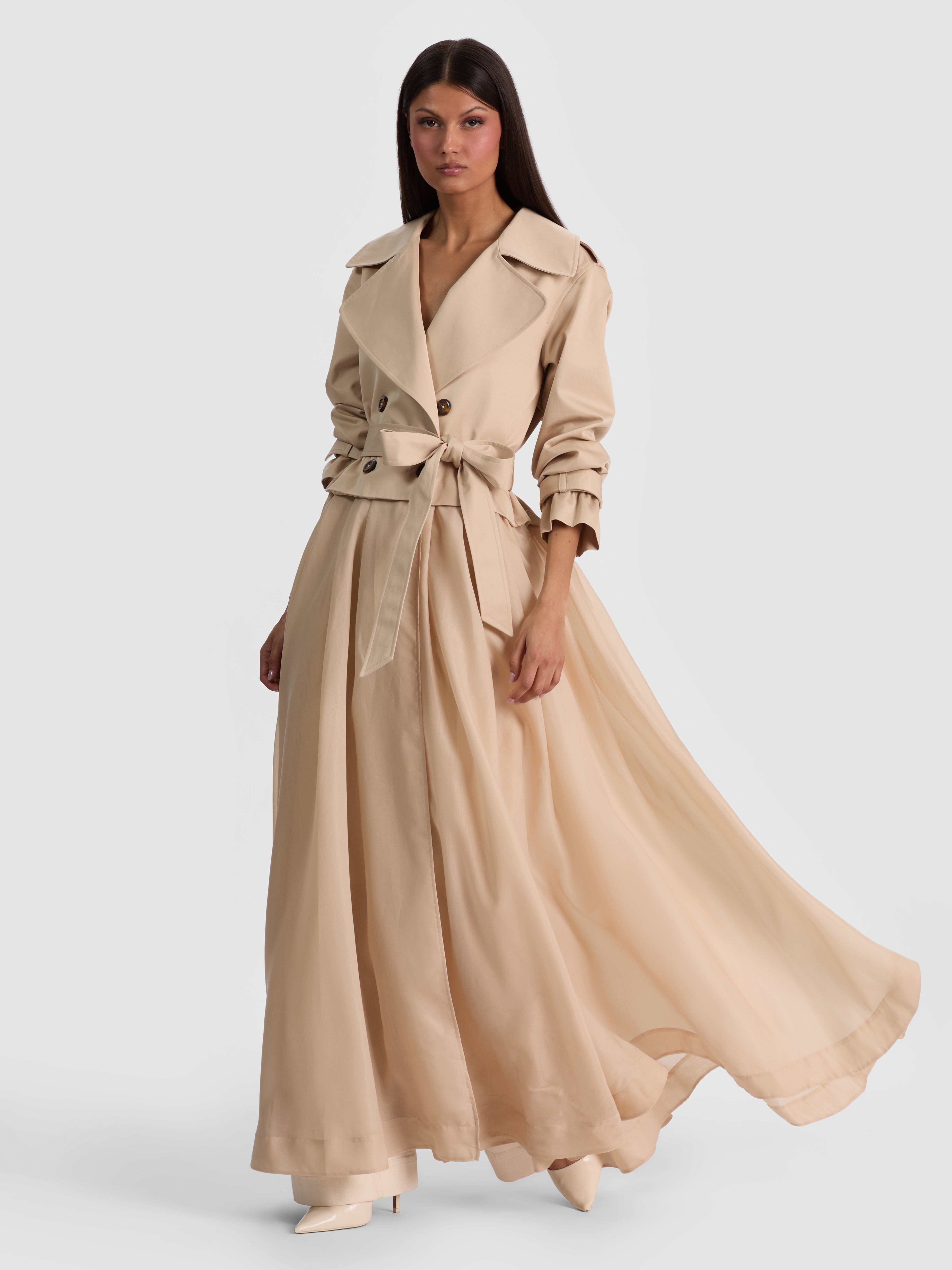 NEVADA SHEER COMBO TRENCH COAT in LATTE | ALICE + OLIVIA