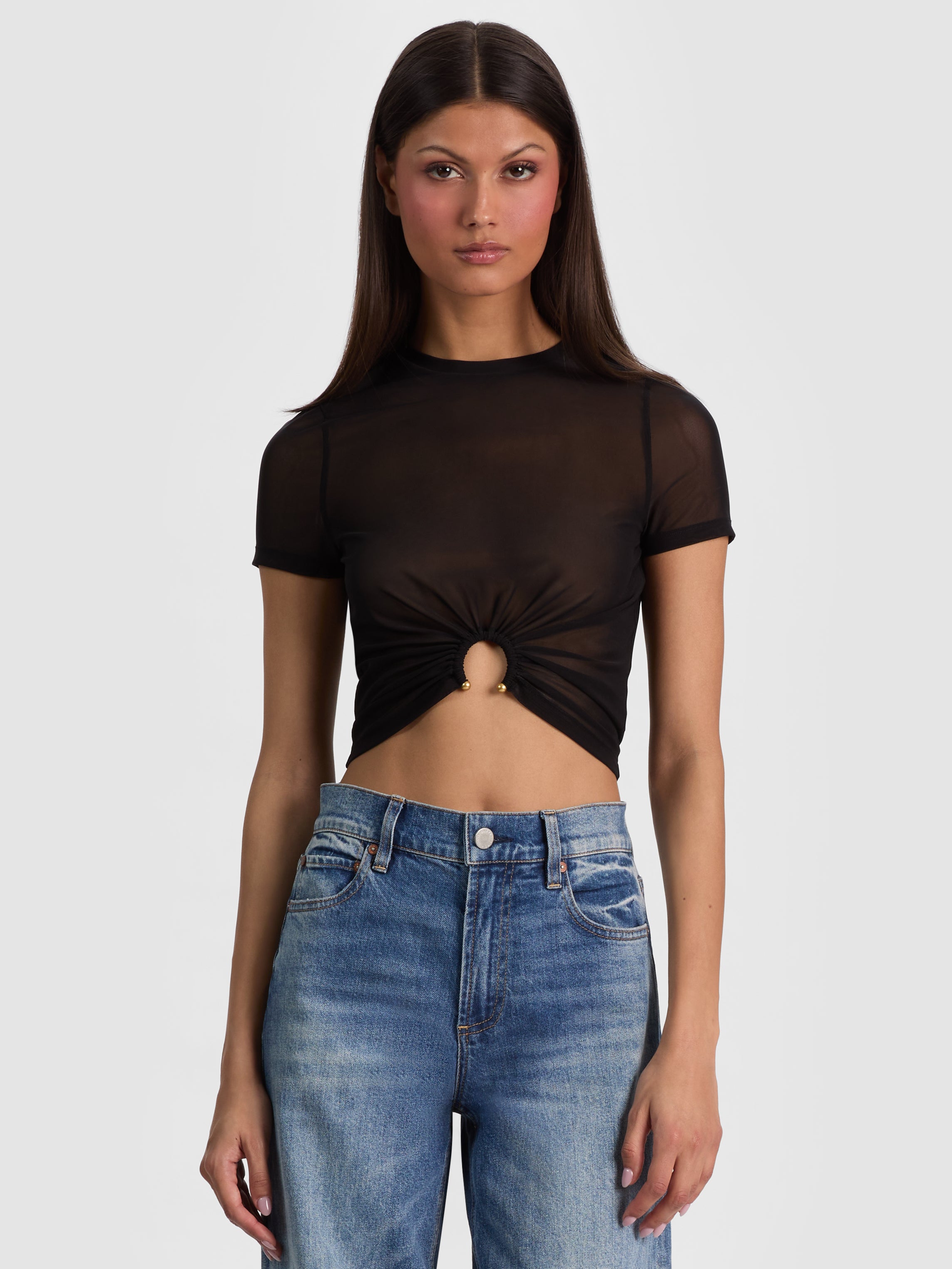 T-SHIRT COURTNEY ARRICCIATA CON DETTAGLIO HARDWARE-ALICE + OLIVIA