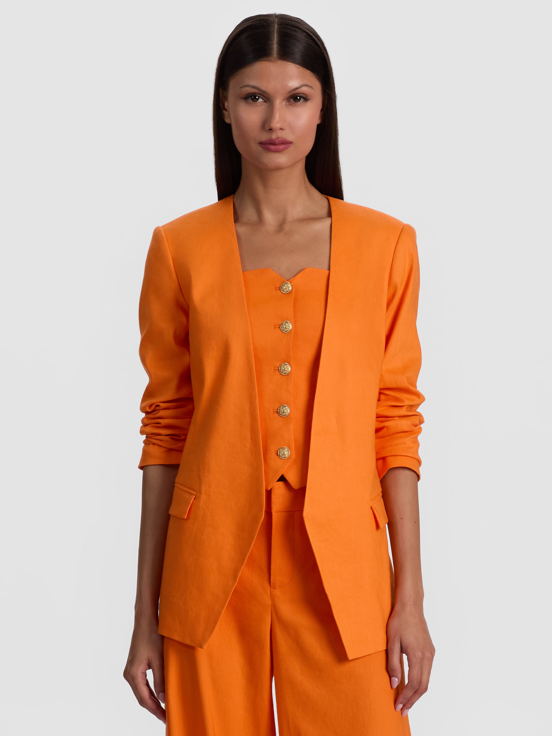 CORBIN COLLARLESS ANGELED BLAZER-ORANGE PEEL-ALICE + OLIVIA