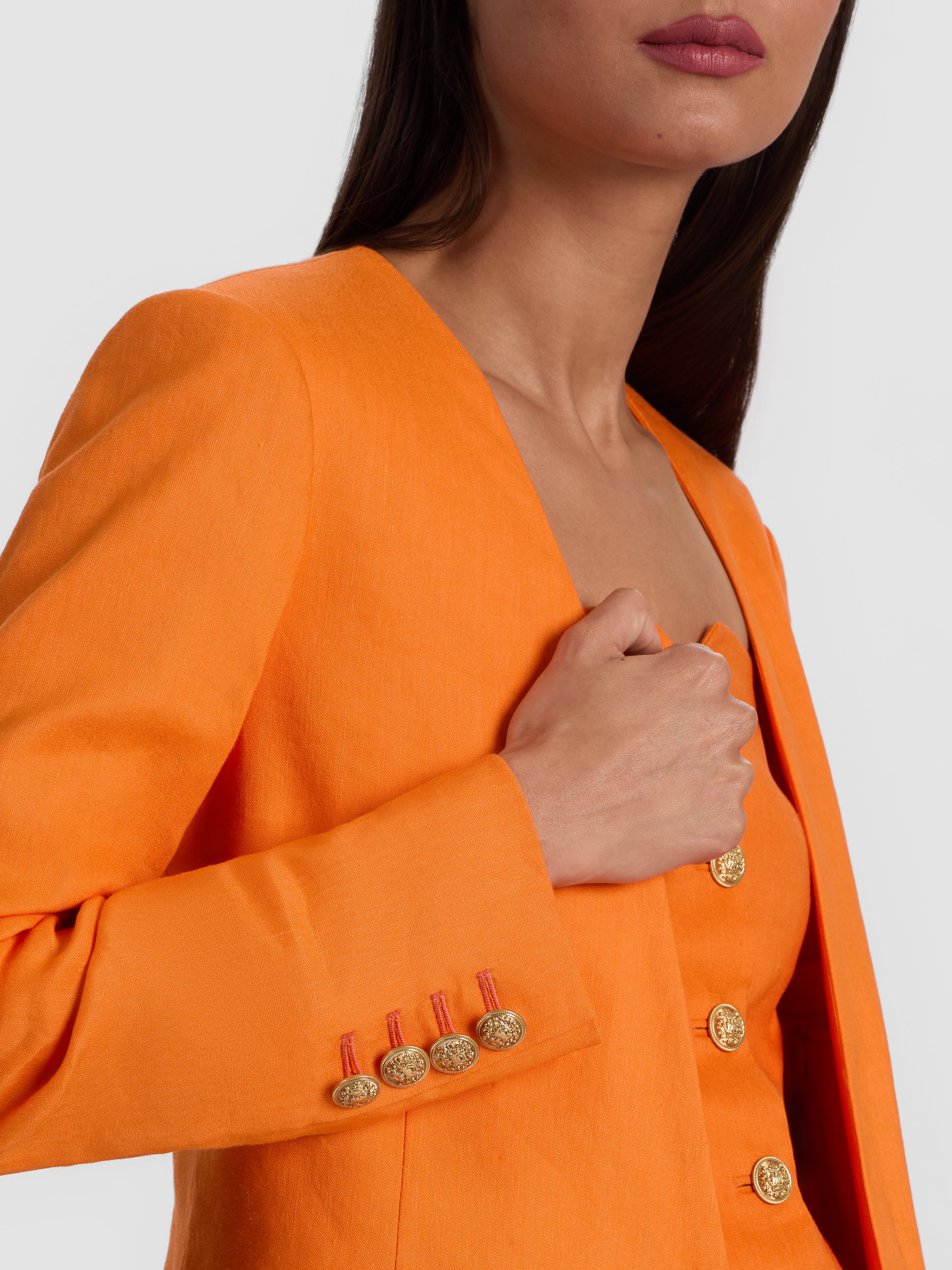 CORBIN COLLARLESS ANGELED BLAZER-ORANGE PEEL-ALICE + OLIVIA