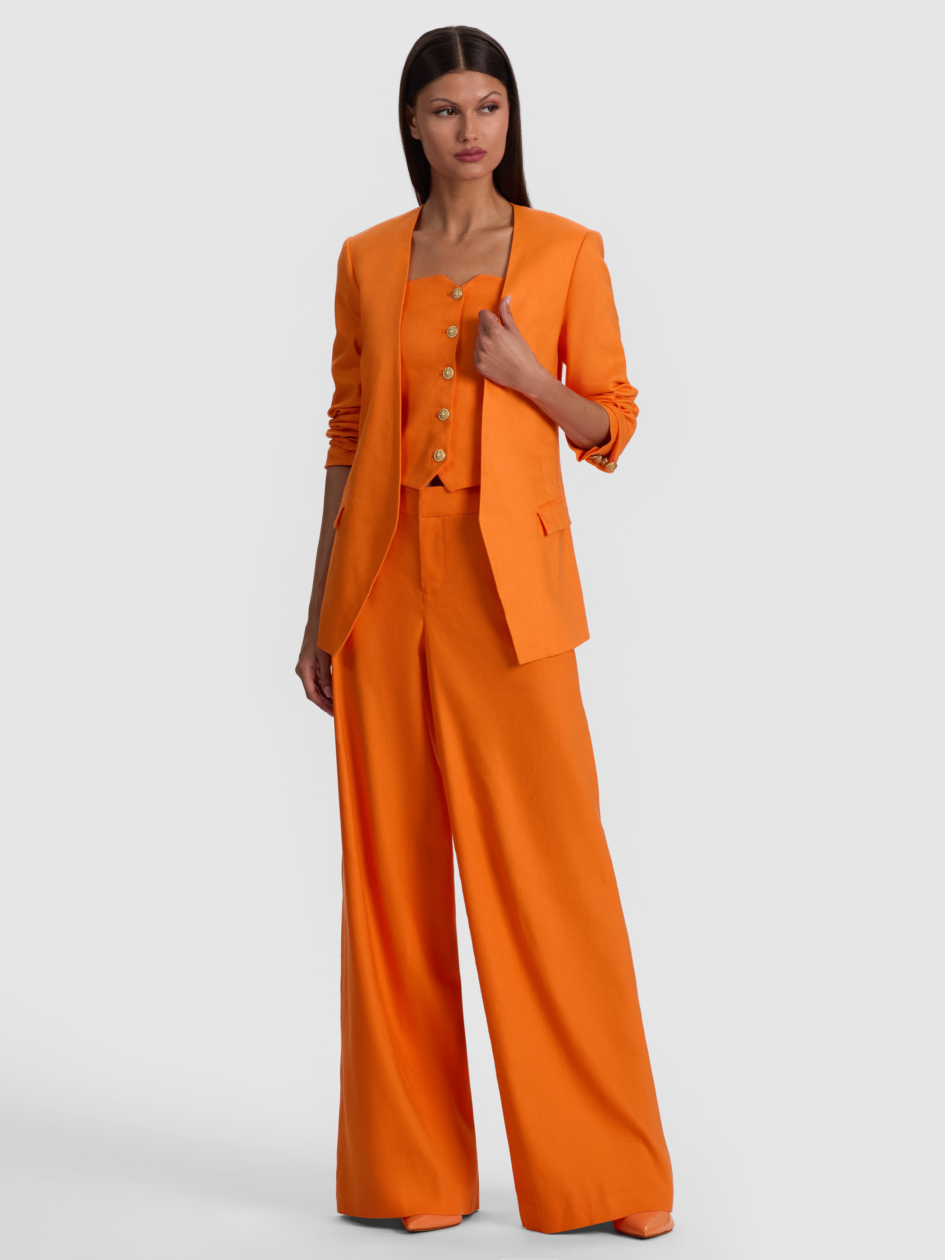 CORBIN COLLARLESS ANGELED BLAZER-ORANGE PEEL-ALICE + OLIVIA