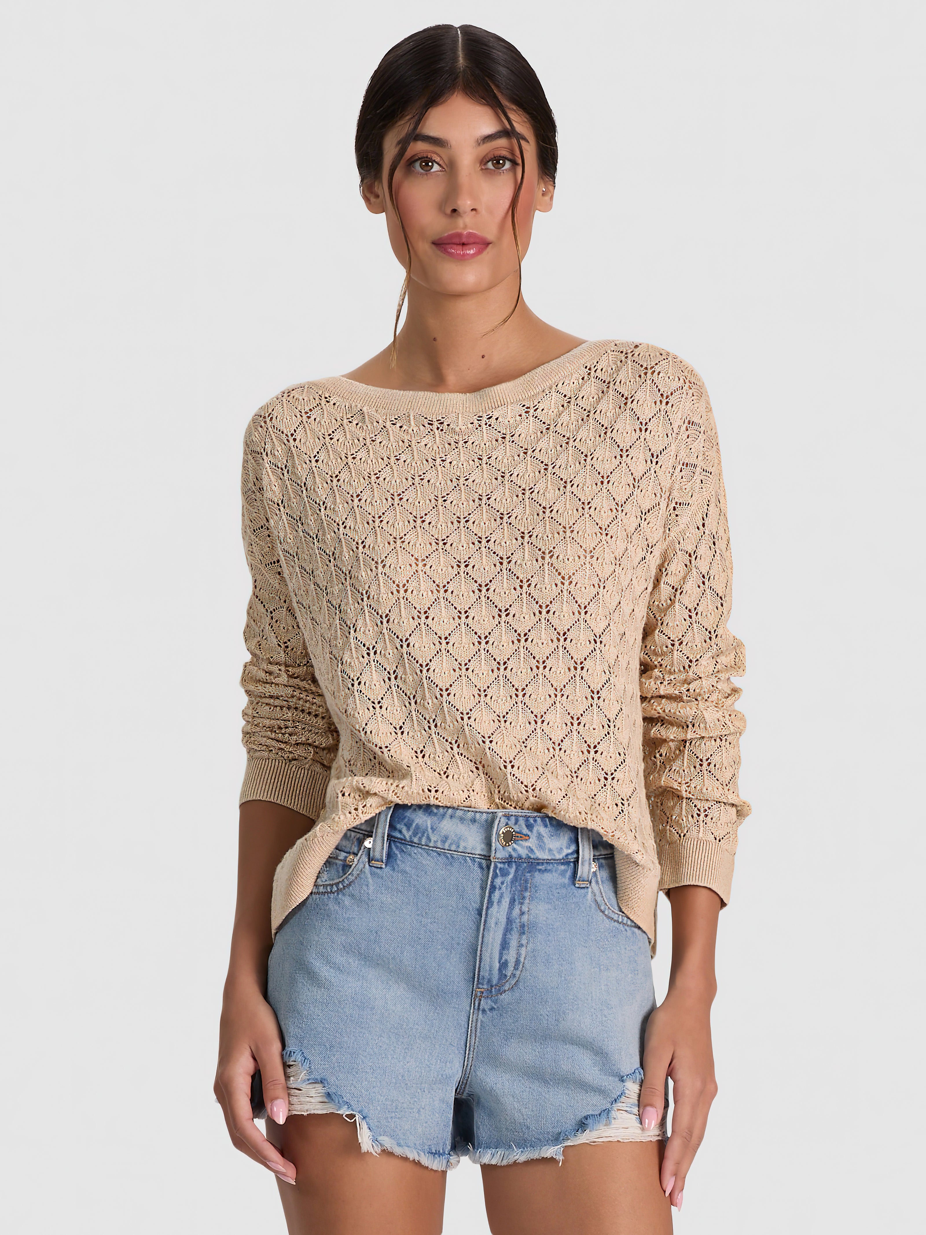 LEXI OFF THE SHOULDER PULLOVER-SAND-ALICE + OLIVIA
