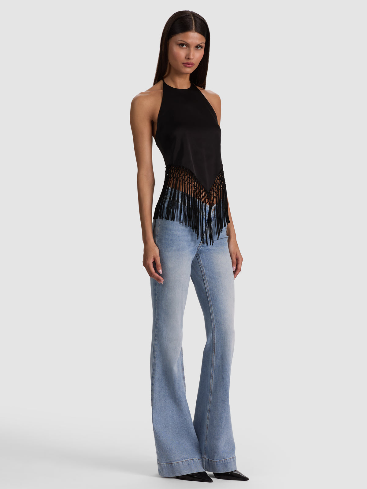 TOP GRETA CON FRANGE - NERO