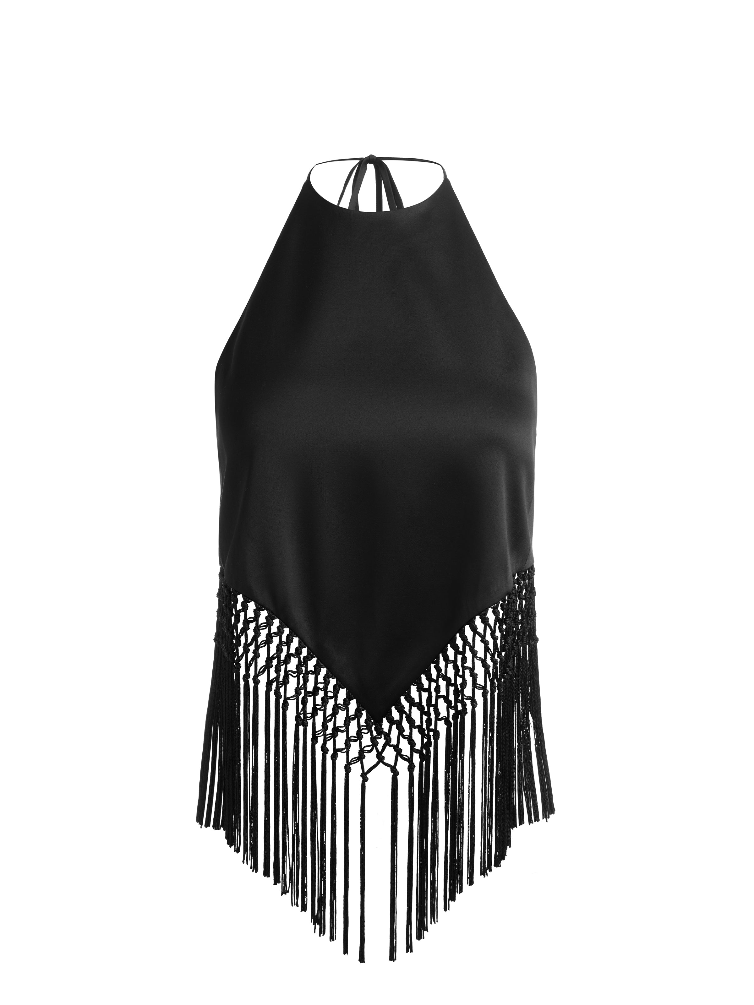 GRETA HANDKERCHIEF FRINGE TOP in Black | ALICE + OLIVIA