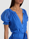 Tunique-robe boutonnée à manches bouffantes Thalia – Iris bleu-ALICE + OLIVIA
