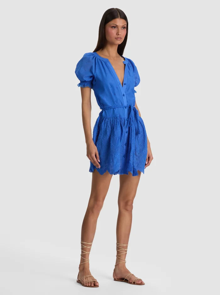 Tunique-robe boutonnée à manches bouffantes Thalia – Iris bleu-ALICE + OLIVIA
