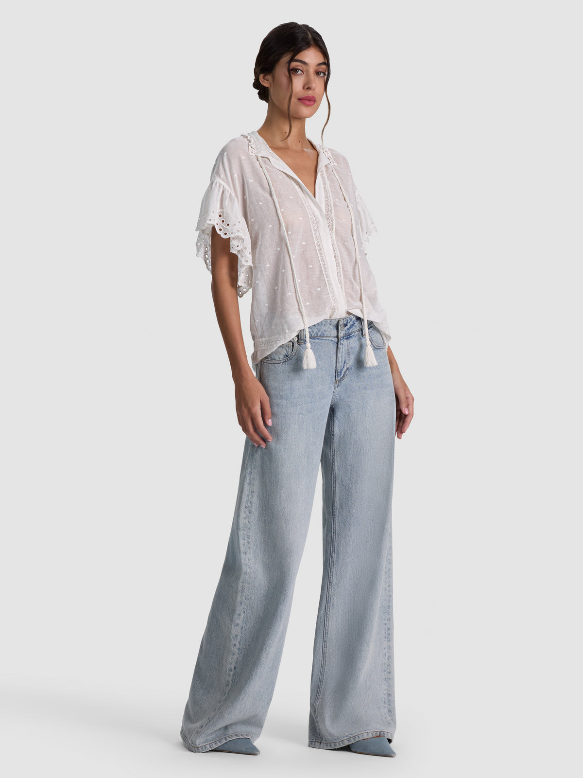 JULIUS EMBROIDERED TUNIC TOP - OFF WHITE