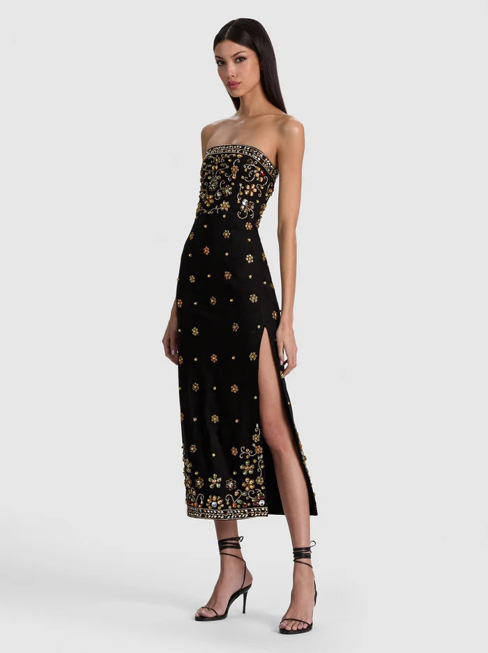 NINA EMBELLISHED MIDI DRESS-BLACK/MULTI-ALICE + OLIVIA