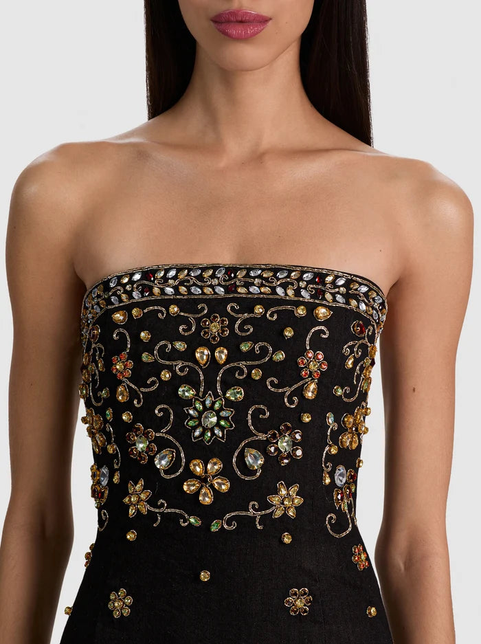 NINA EMBELLISHED MIDI DRESS-BLACK/MULTI-ALICE + OLIVIA