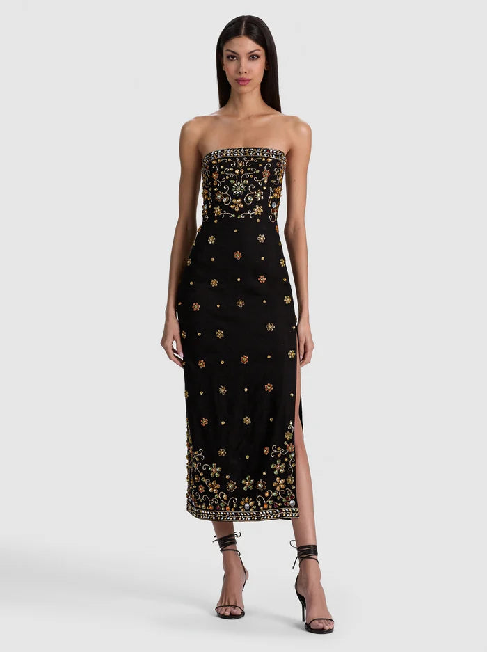 NINA EMBELLISHED MIDI DRESS-BLACK/MULTI-ALICE + OLIVIA