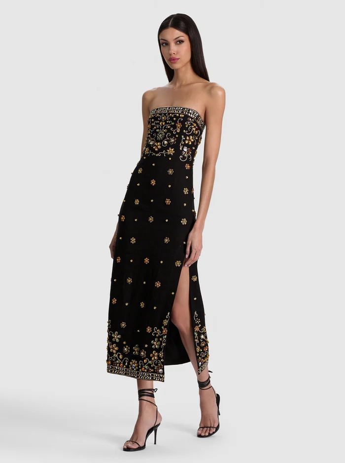 NINA EMBELLISHED MIDI DRESS-BLACK/MULTI-ALICE + OLIVIA