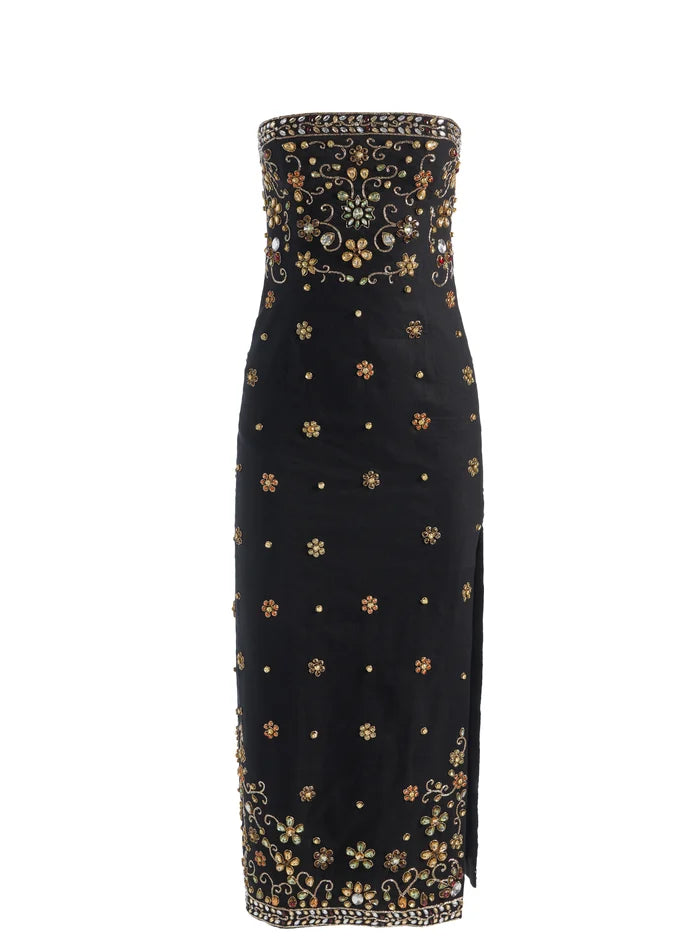 NINA EMBELLISHED MIDI DRESS-BLACK/MULTI-ALICE + OLIVIA