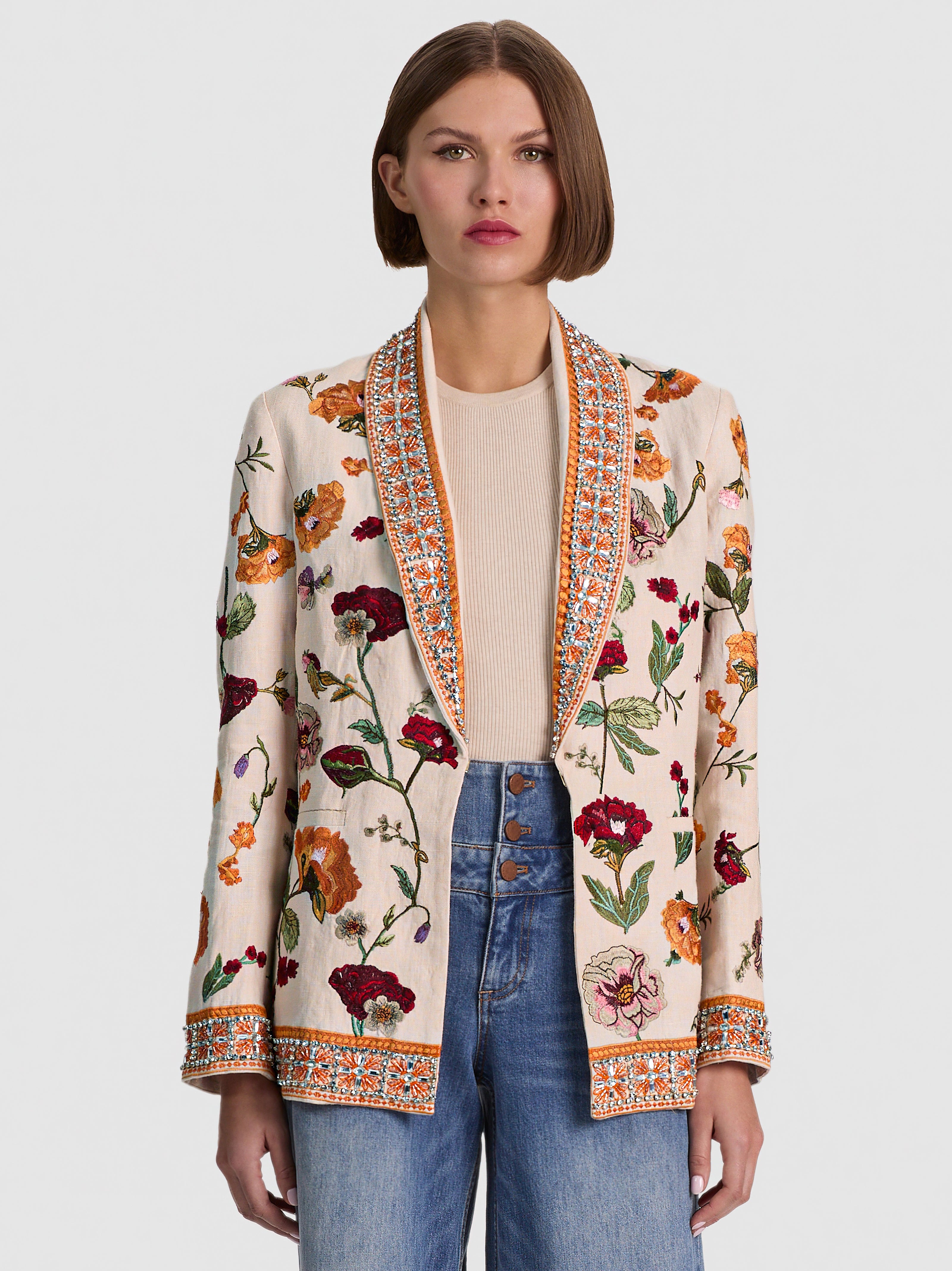 IVAN EMBELL BLAZER-OATMEAL MELANGE/MULTI-ALICE + OLIVIA