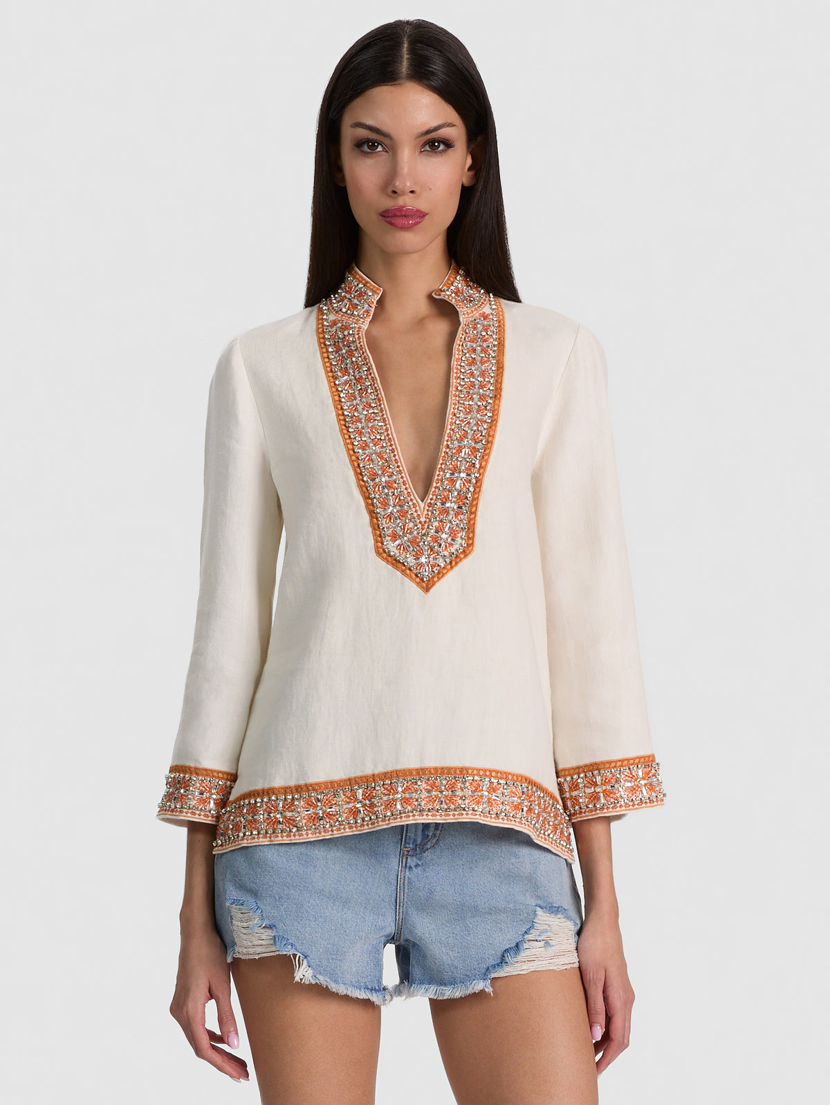 ELEONORA EMBELL TUNIC TOP - OFF WHITE MULTI