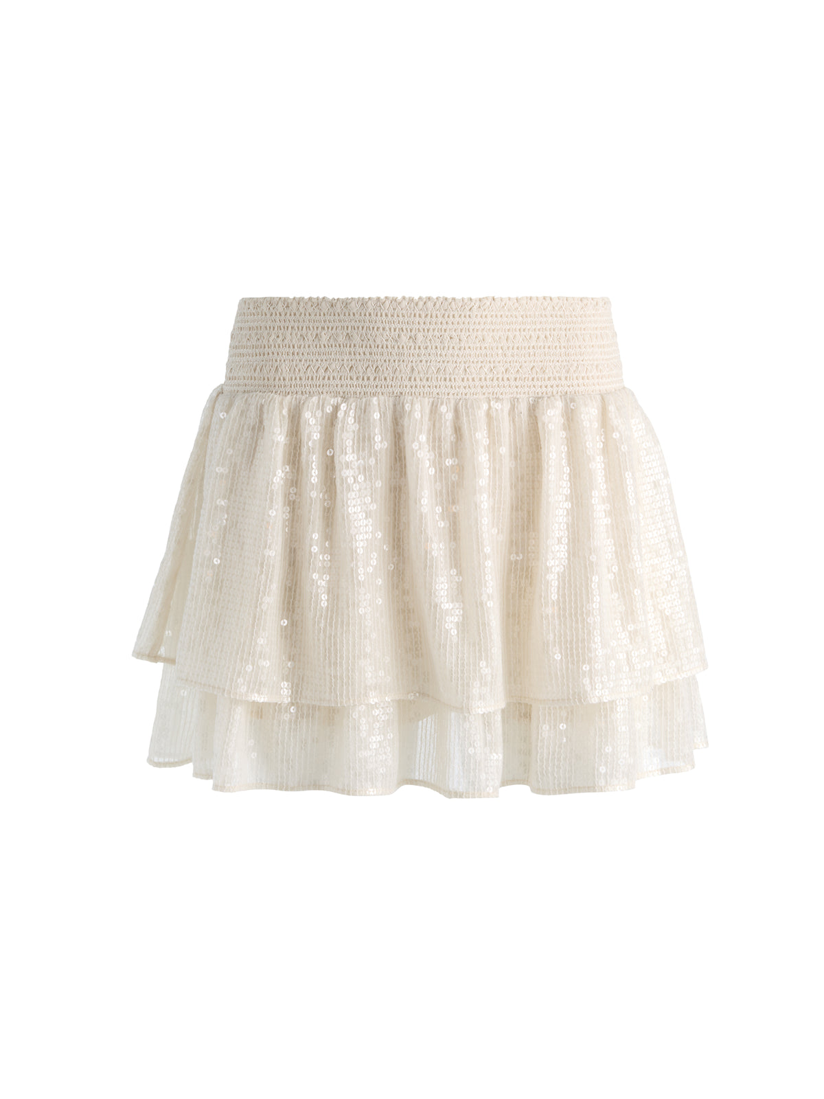 MINIGONNA-SHORT A RUFFLES IN PAILLETTES BETHIE - BIANCO SPORCO
