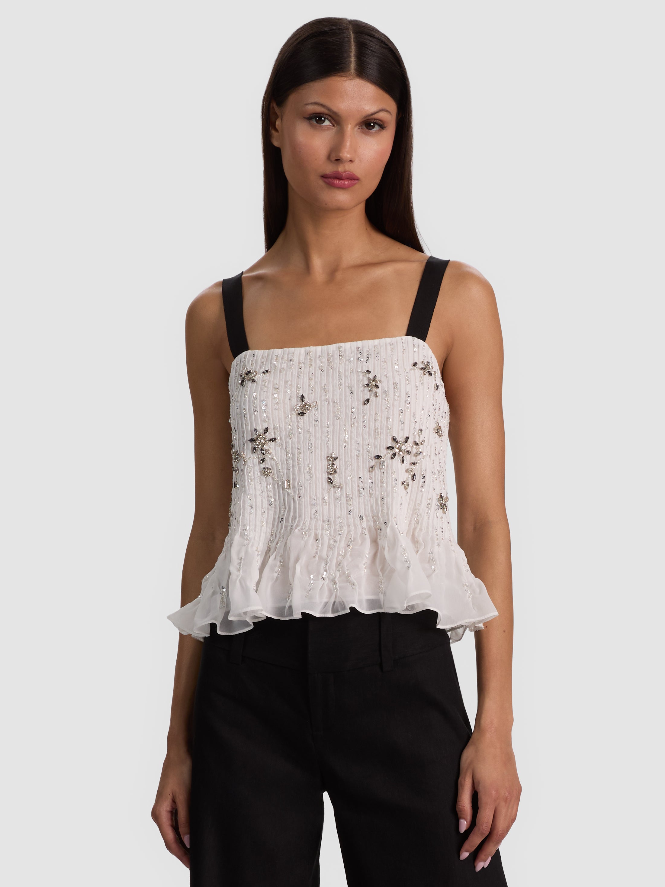 LINNEA EMBELL CROPPED TOP-OFF WHITE-ALICE + OLIVIA