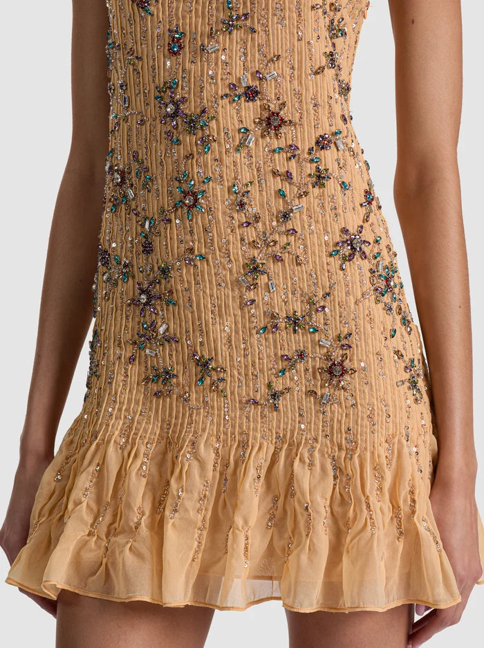 LINNEA EMBELLISHED MINI DRESS-LIGHT PEACH-ALICE + OLIVIA