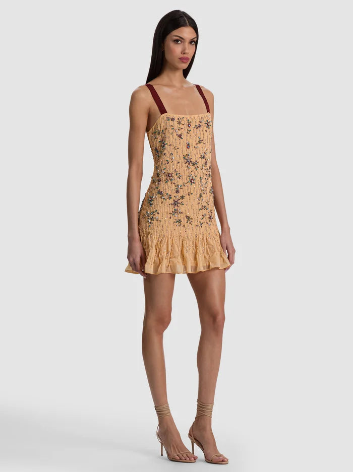 LINNEA EMBELLISHED MINI DRESS-LIGHT PEACH-ALICE + OLIVIA
